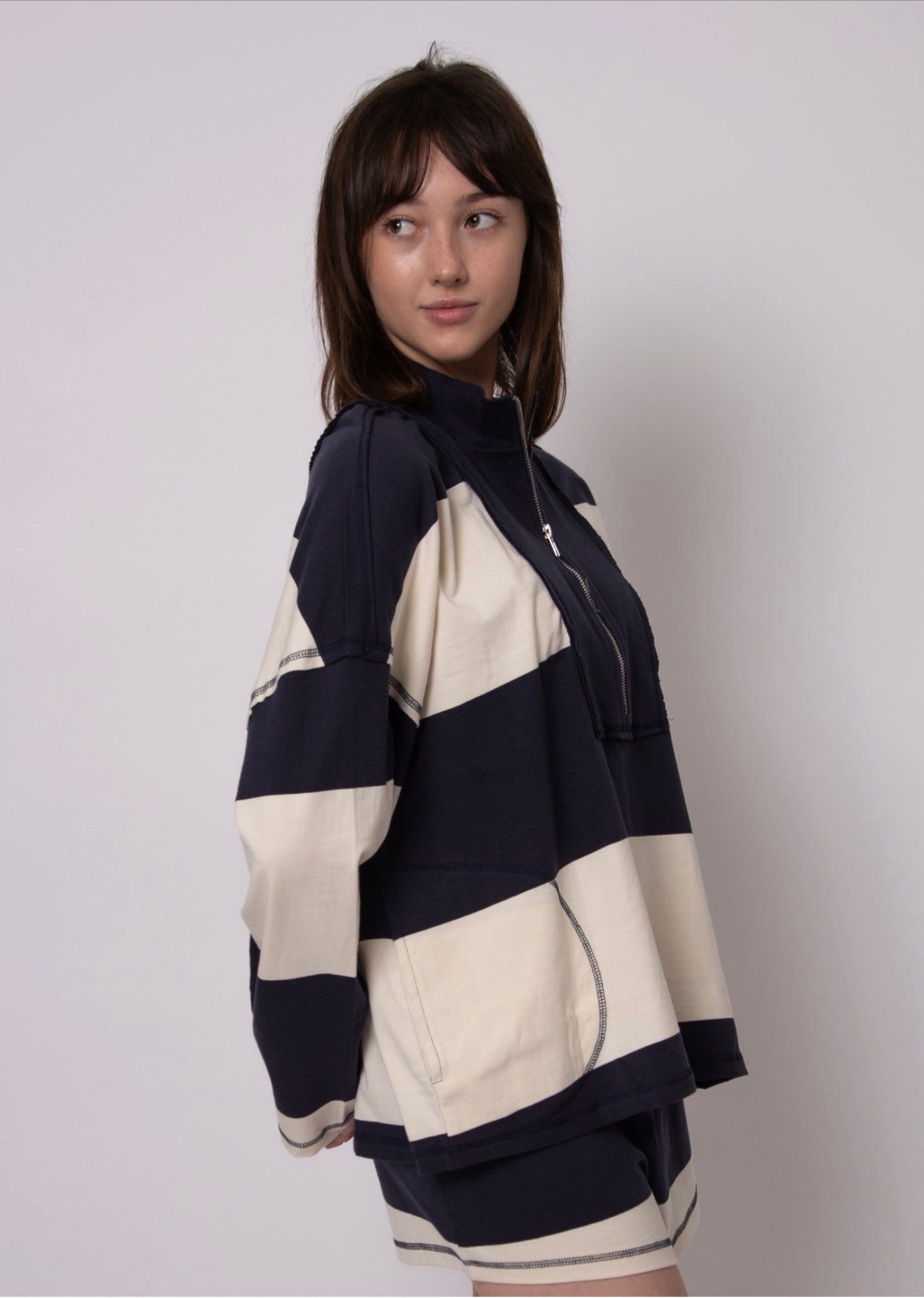 RD Style Camille Stripe Half Zip Sweatshirt
