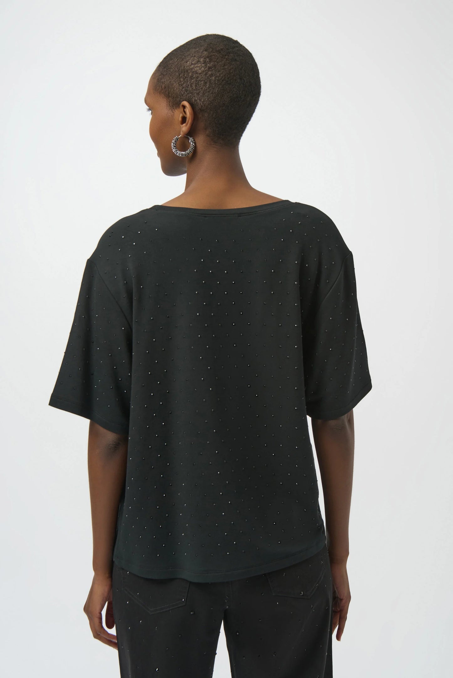 Joseph Ribkoff Knit Scoop Neck T-Shirt with Rhinestones 254968