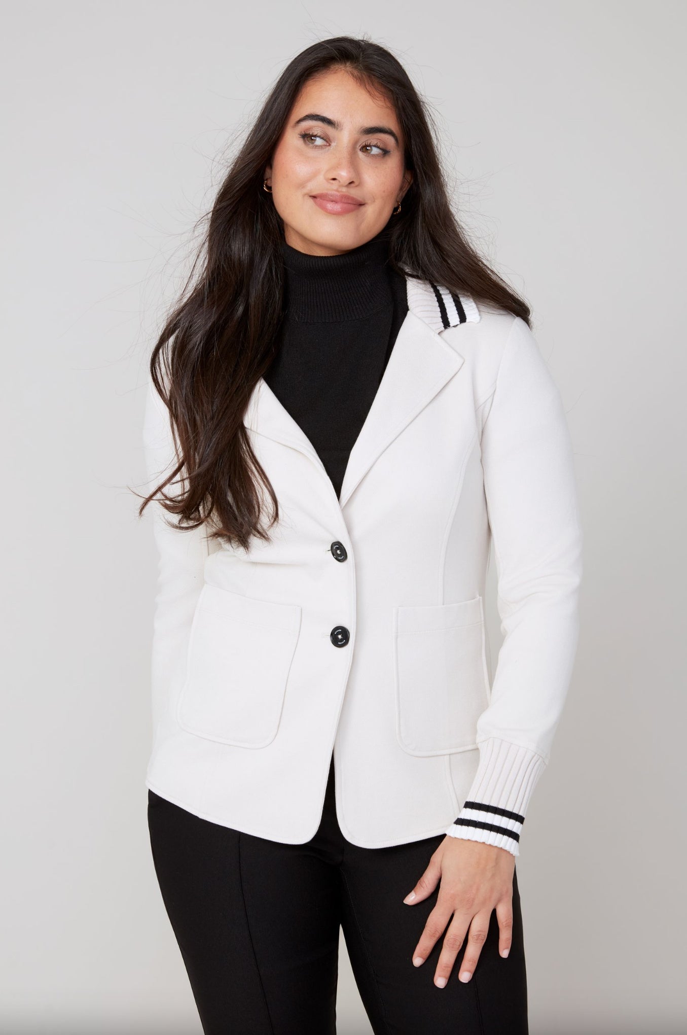 Renuar Knit Trim Blazer Oyster