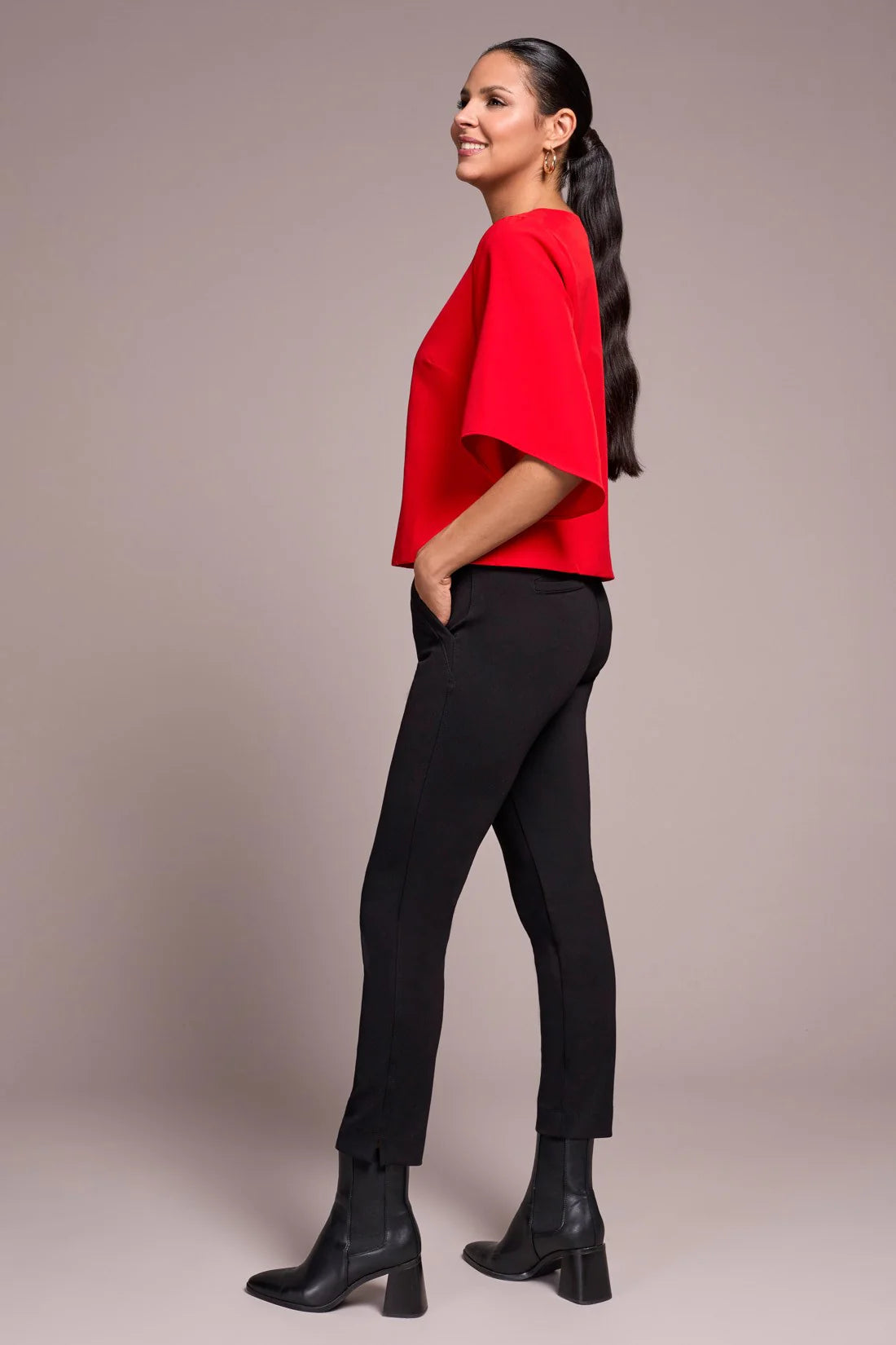 Tribal Crepe Flutter Sleeve Blouse Carmine