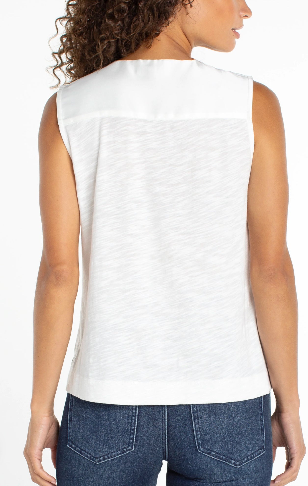 Liverpool Sleeveless V-neck Woven Top Whipped Cream