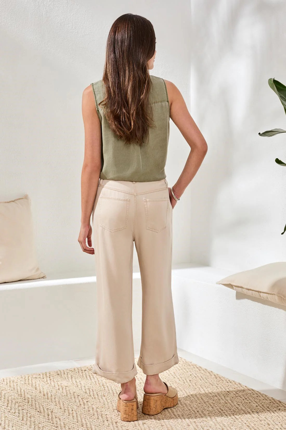 Tribal Brooke Flowy Tencel Pleated Wide Leg Pants