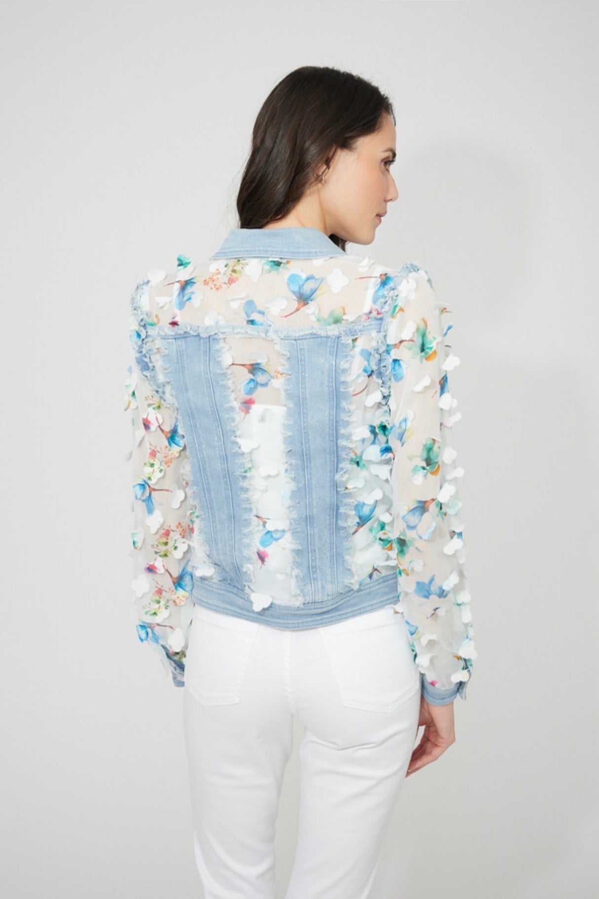 Frank Lyman Denim Floral Puff Sleeve Jacket Style 261601