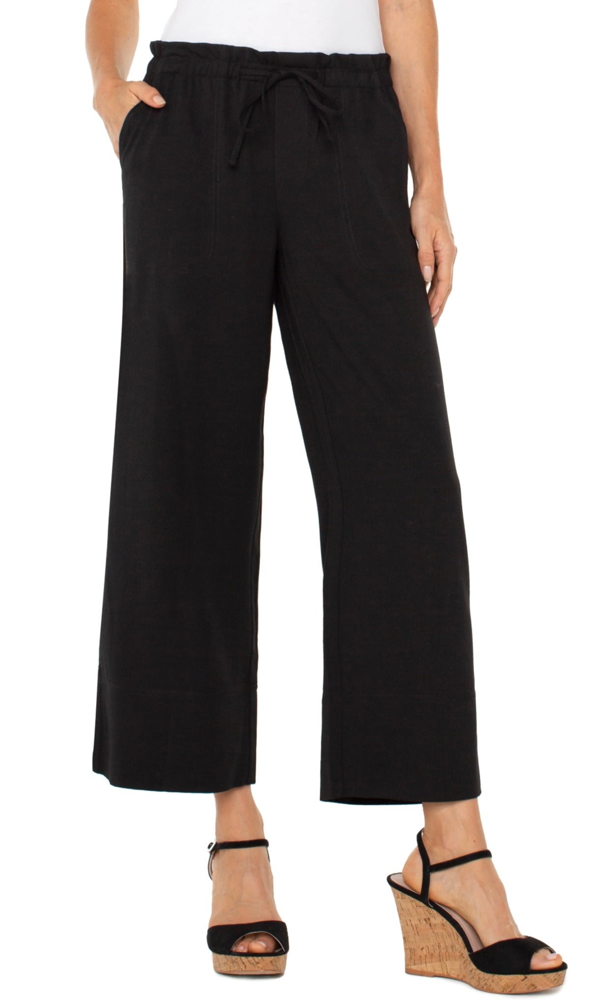 Pull-on Tie Waist Wide Leg Ankle