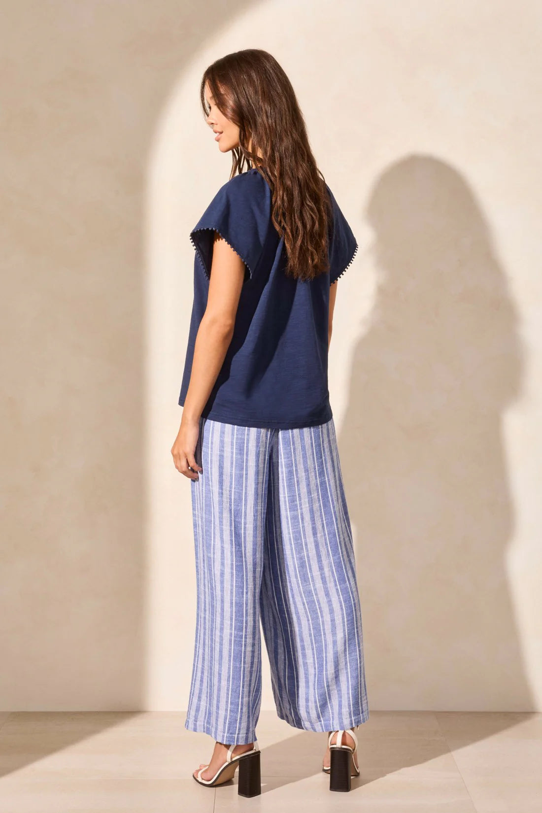 Tribal Cotton Slub Knit Notch Neck Top