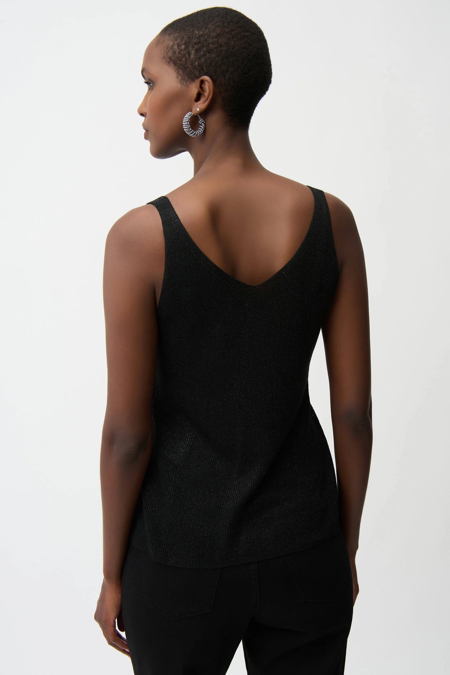 Joseph Ribkoff Metallic Knitted Camisole with Rhinestones Black 252915F25