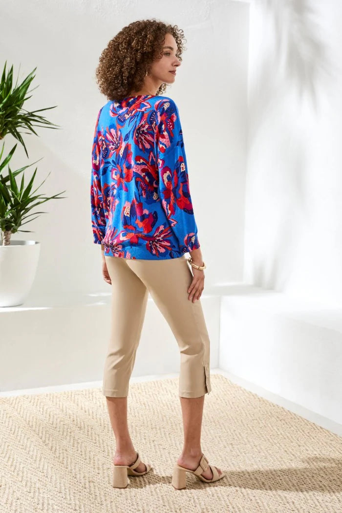 Tribal Printed 3/4 Sleeve Crewneck Sweater Sea
