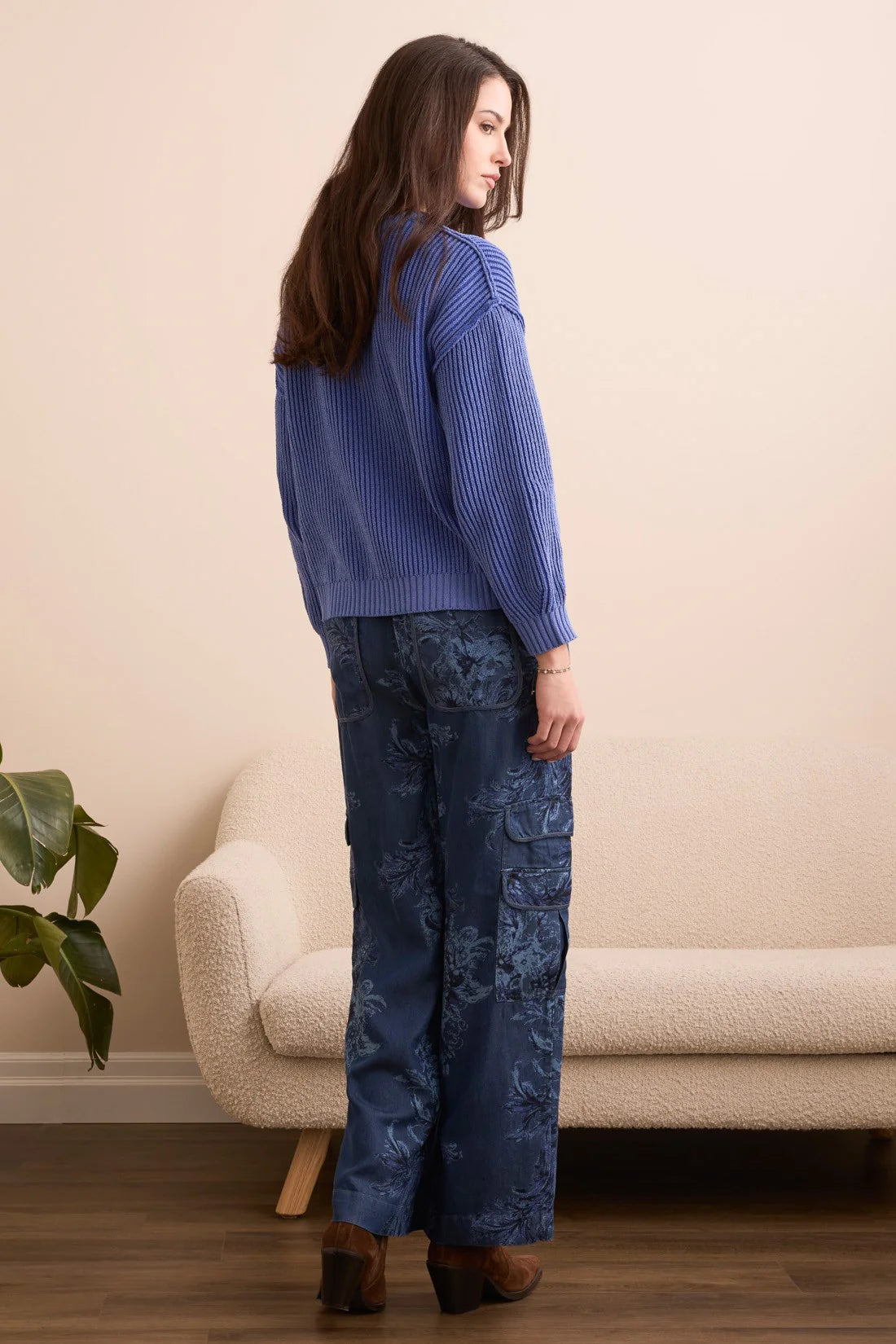 PLAITED CHENILLE CREW NECK RIBBED SWEATER