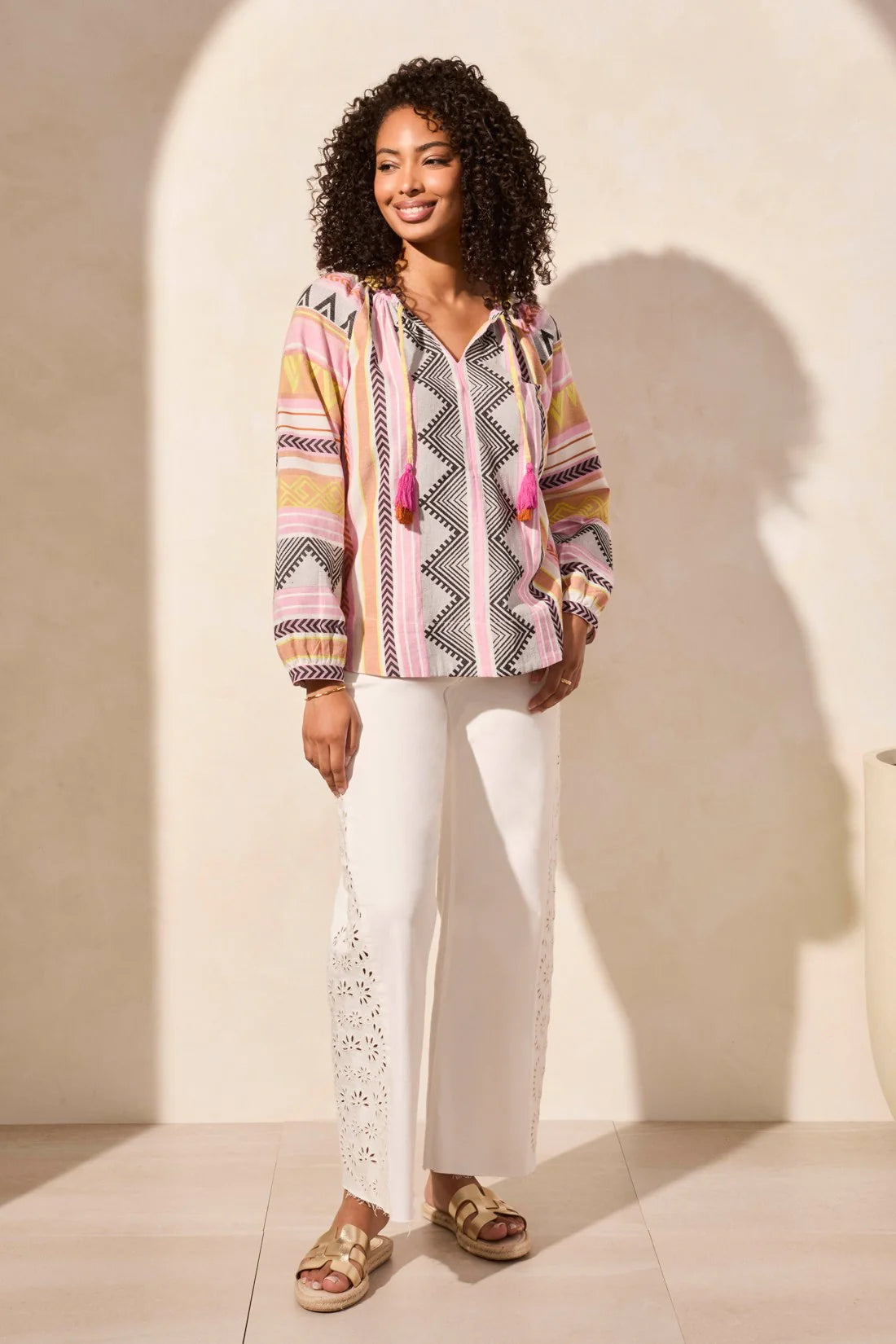 Tribal Notch Neck Cotton Blouse