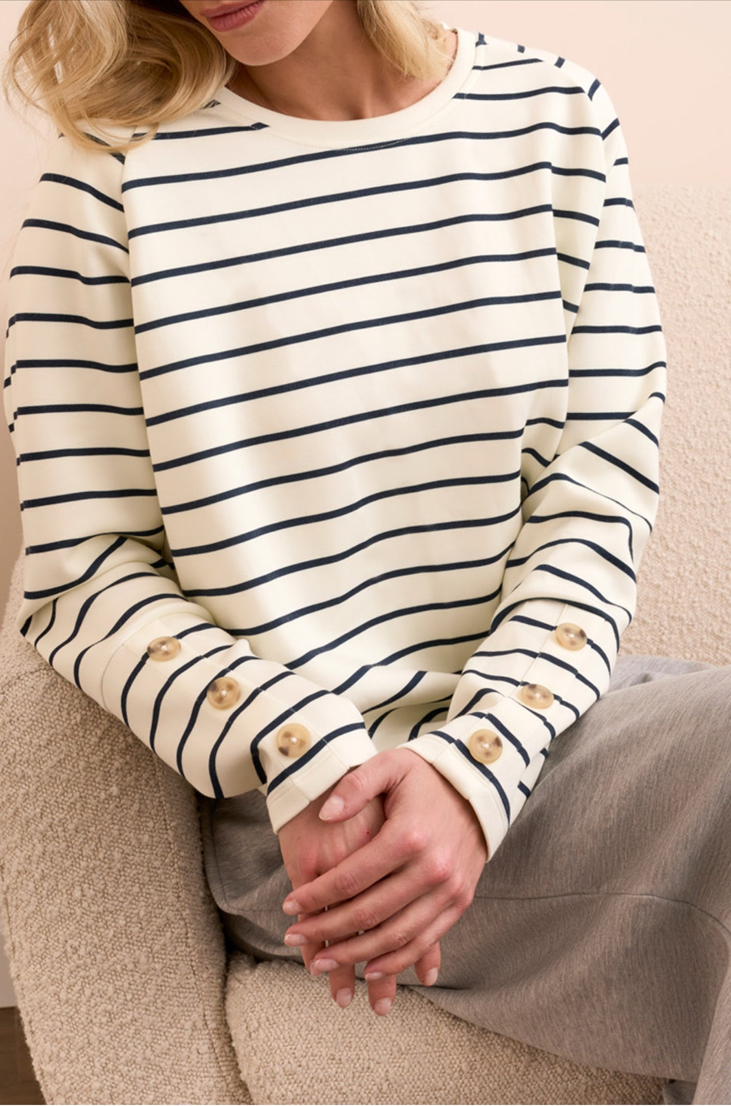 Tribal Striped Button Sleeve Top