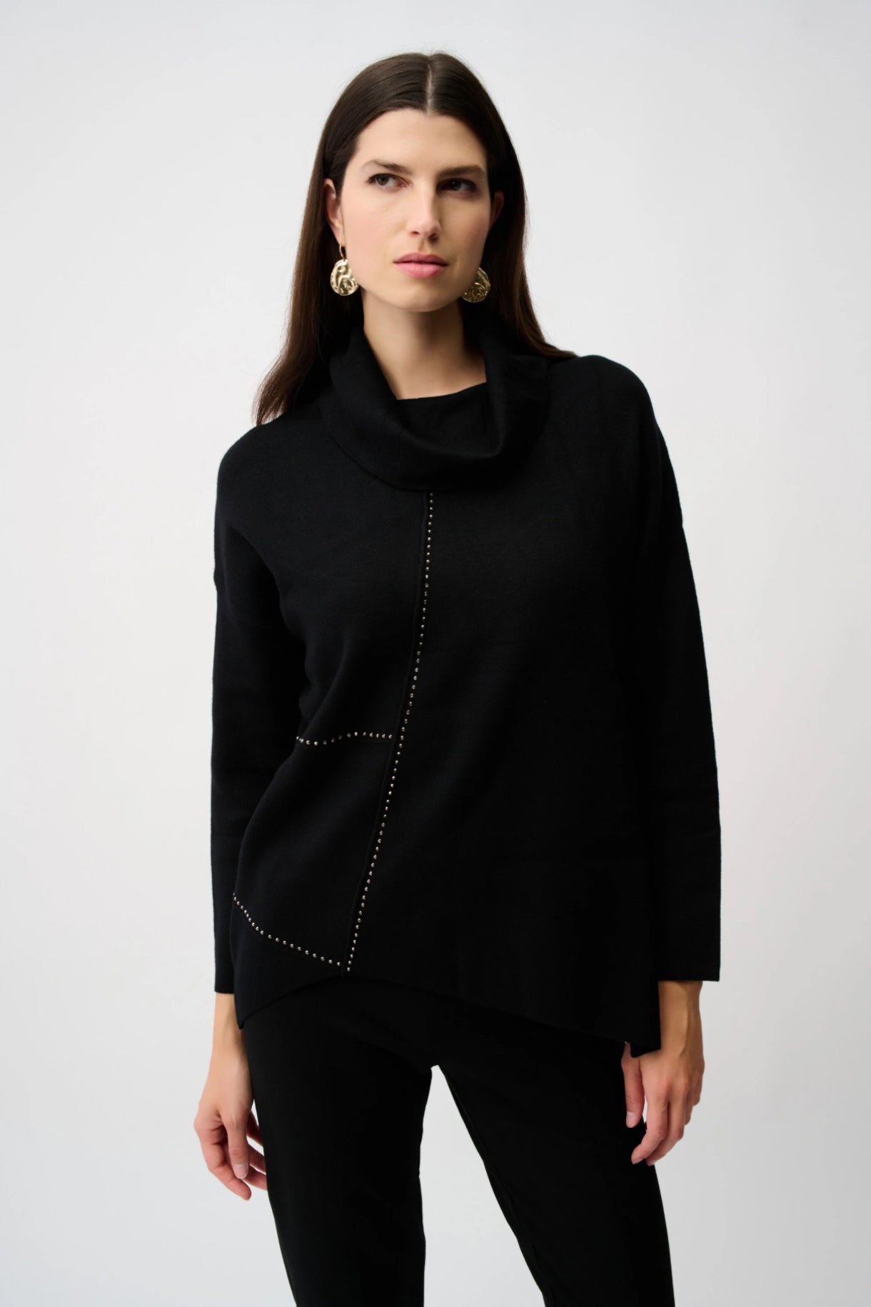 Joseph Ribkoff Sweater Knit Asymmetrical Pullover Black 253913