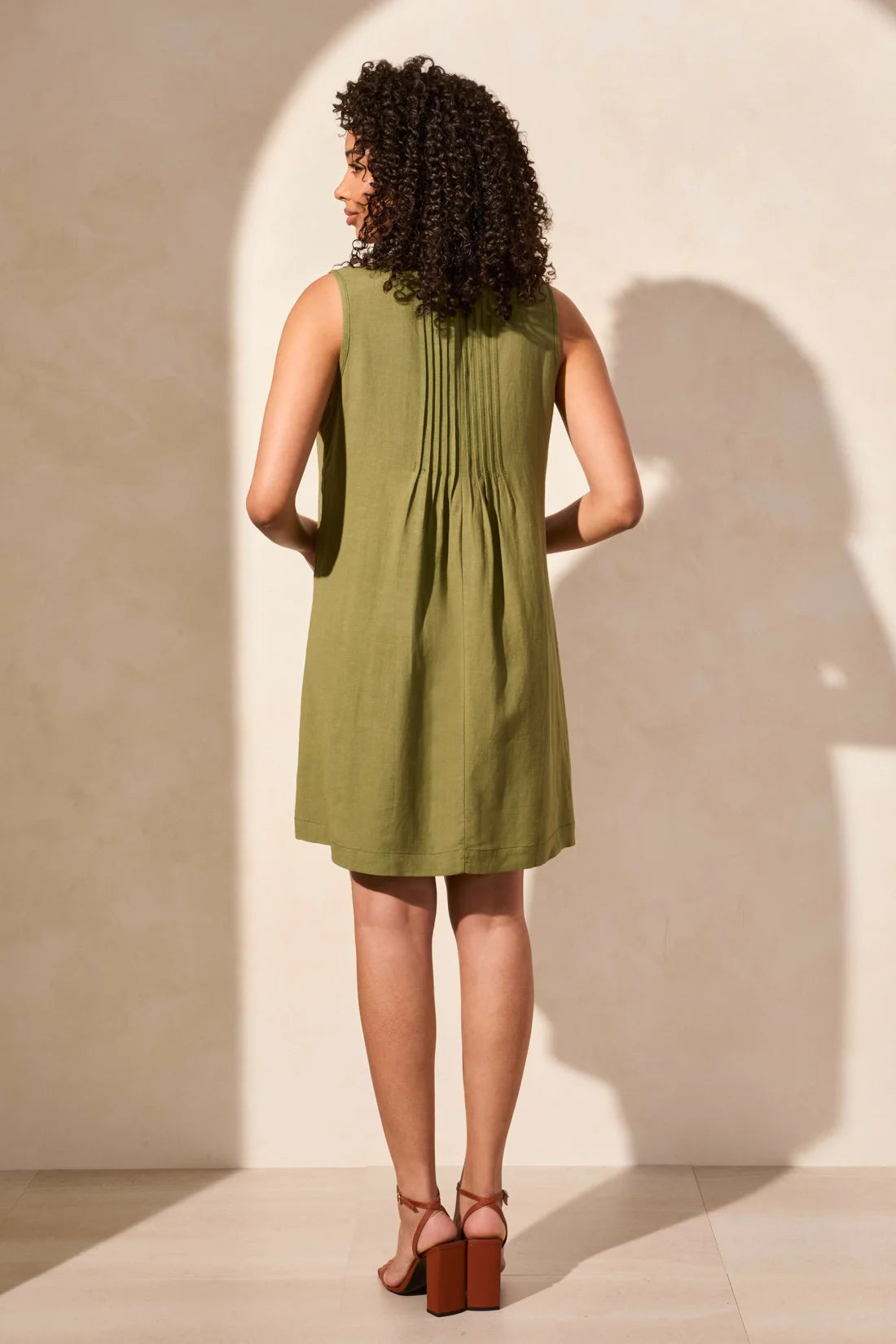 Tribal Linen Pleated Dress Loden