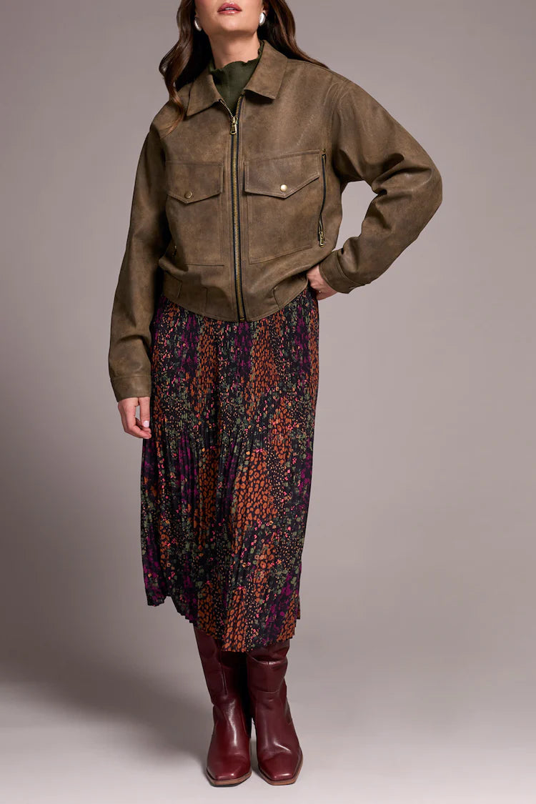 Tribal Faux Suede Collared Jacket Cocoa