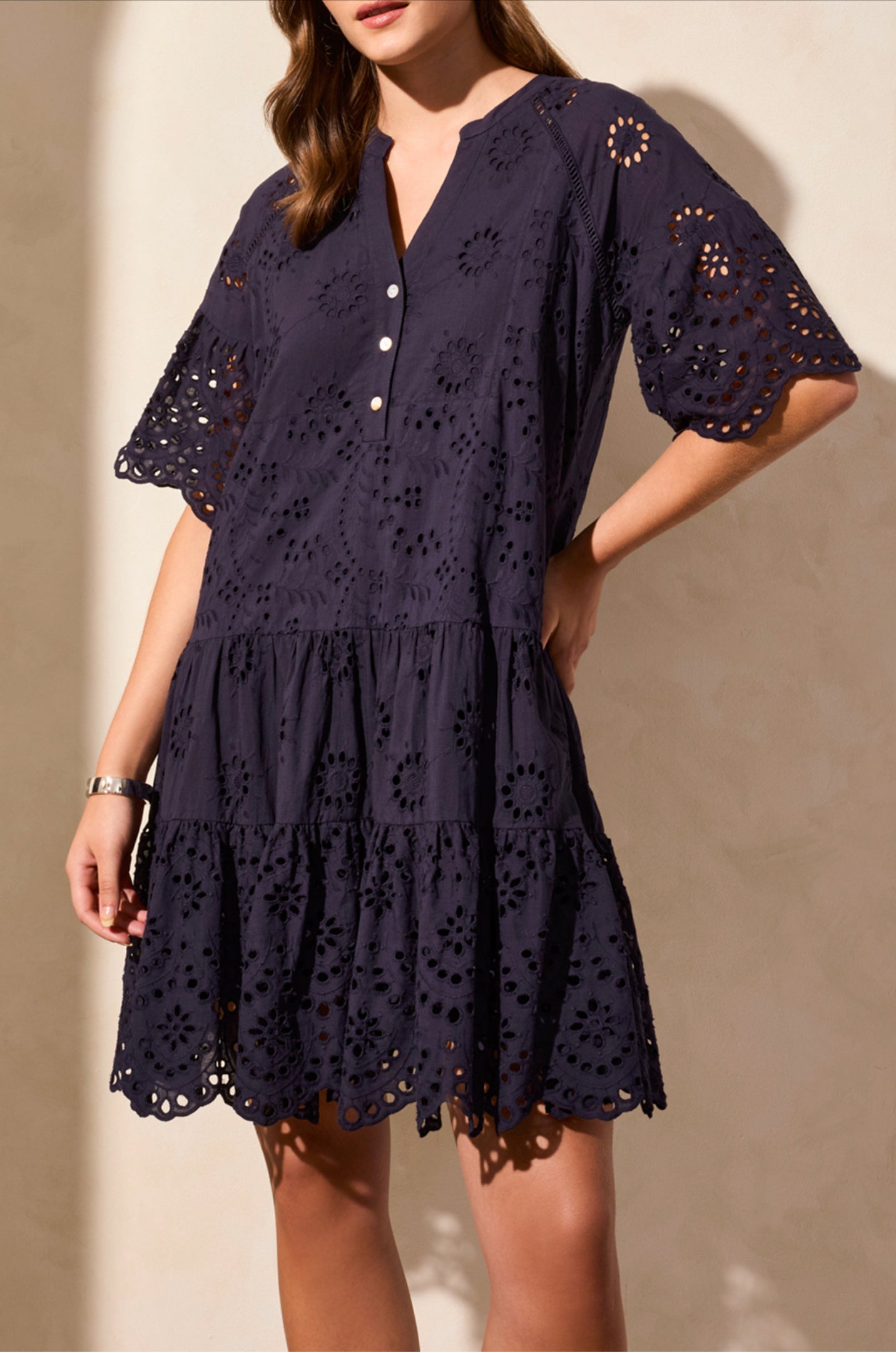 Tribal Eyelet Ruffle Dress Nautical