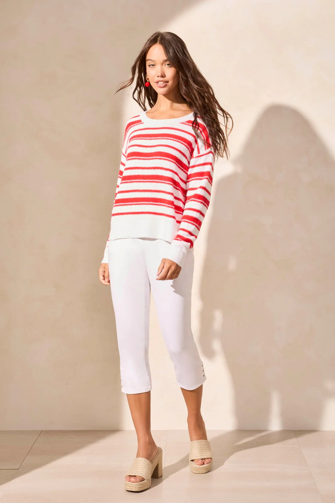 Tribal Drop Shoulder Striped Sweater Berry