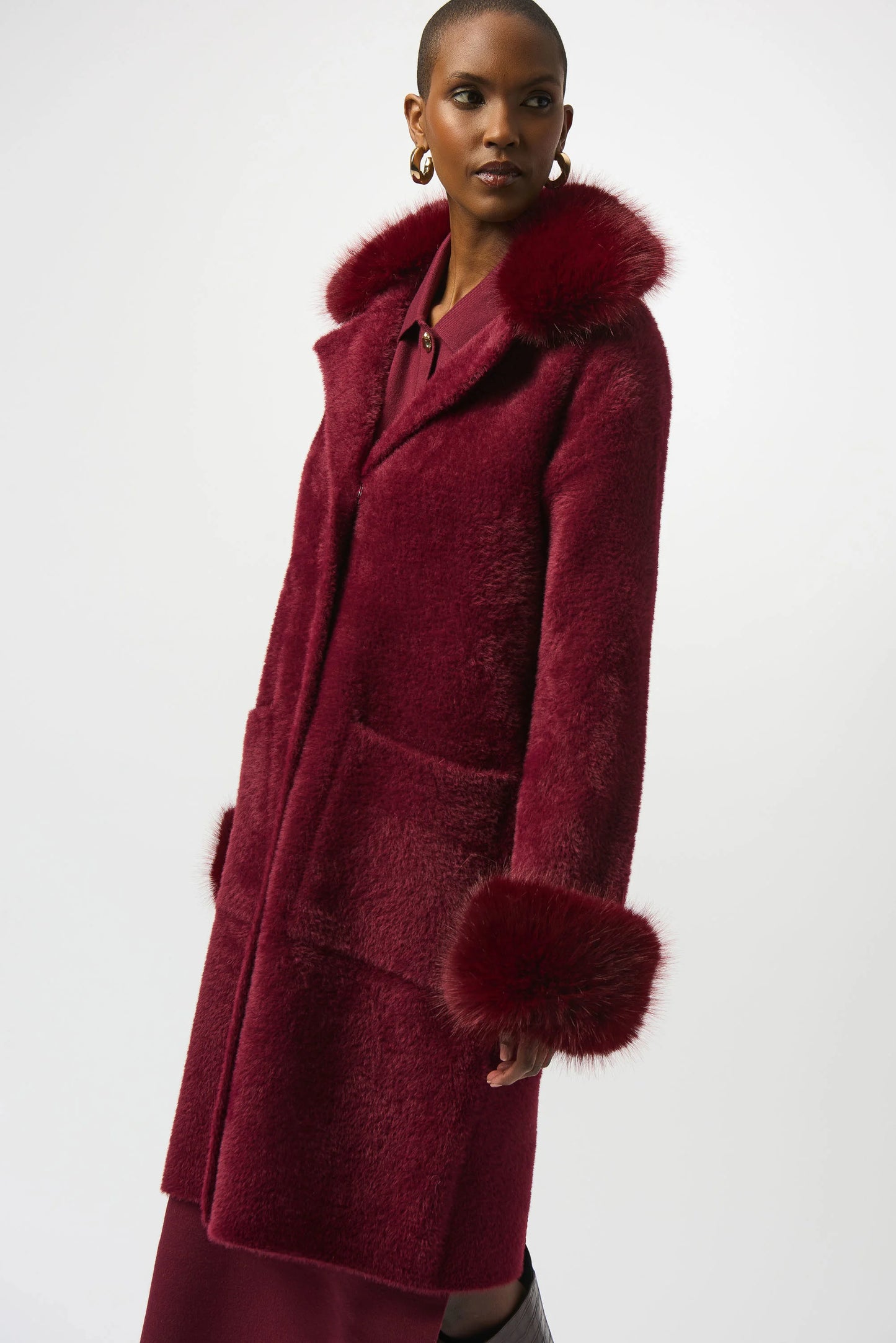 Feather Yarn and Faux Fur Sweater Coat
243923F25