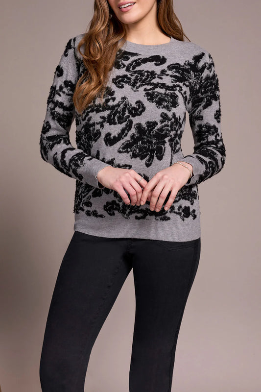 Tribal Crew Neck Patterned Sweater Grey