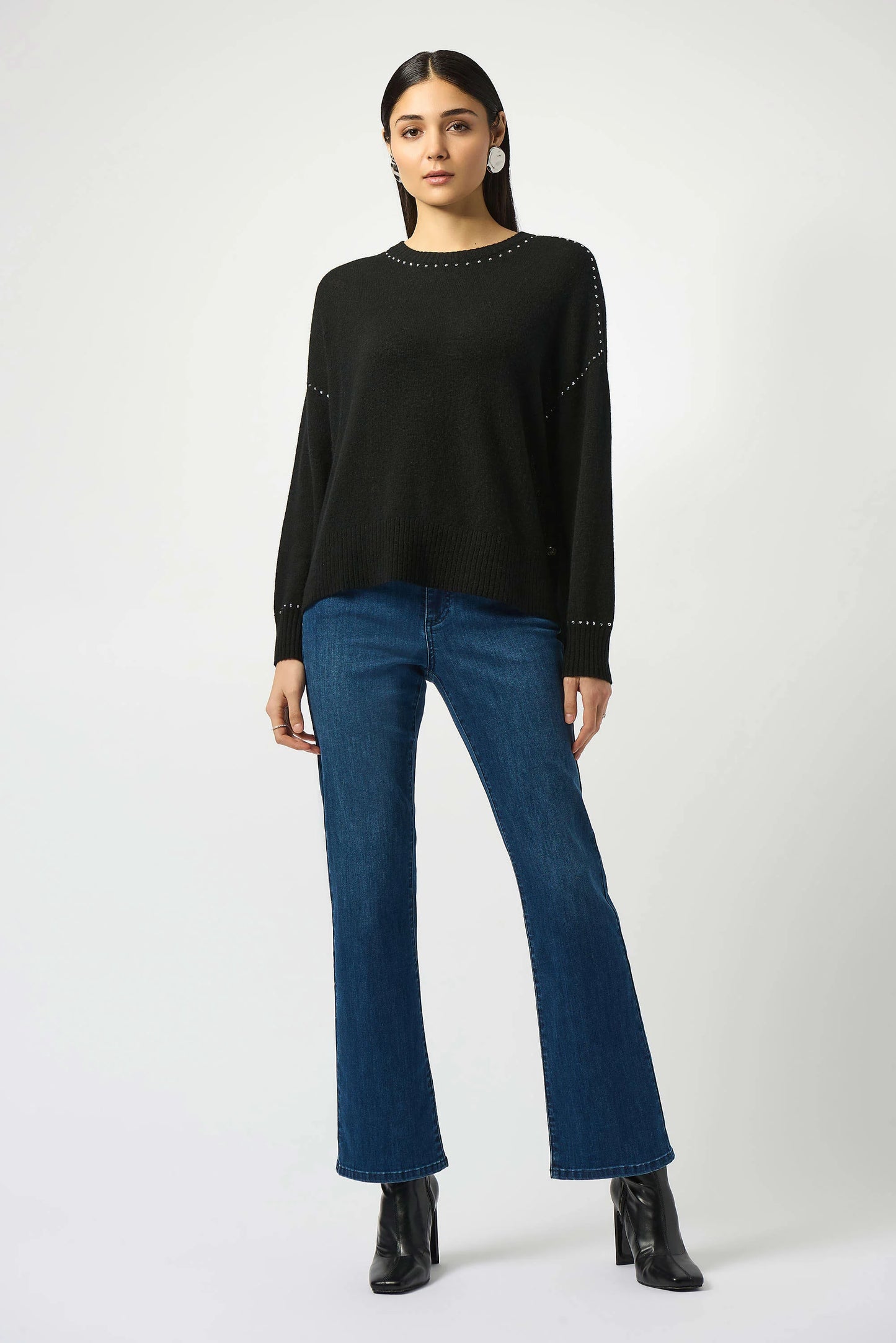 Joseph Ribkoff Cashmere Crew Neck Top with Stud Detailing 253980