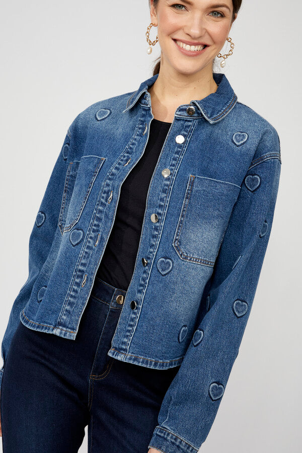 Frank Lyman Embroidered Denim Button Shirt Jacket Style 253708