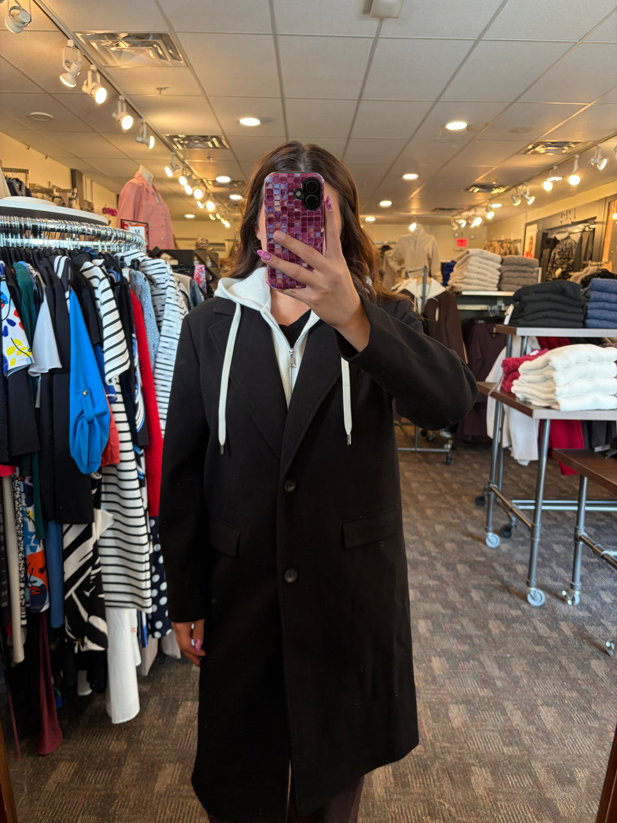 Tribal Soft Knit Removable Hood Coat Black