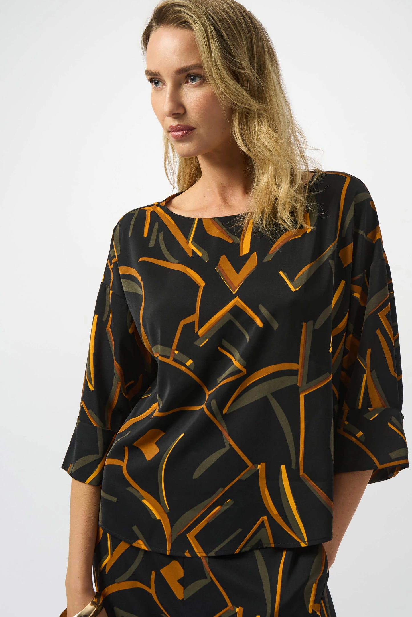 Joseph Ribkoff Recycled Woven Geometric Print Boxy Top 253238