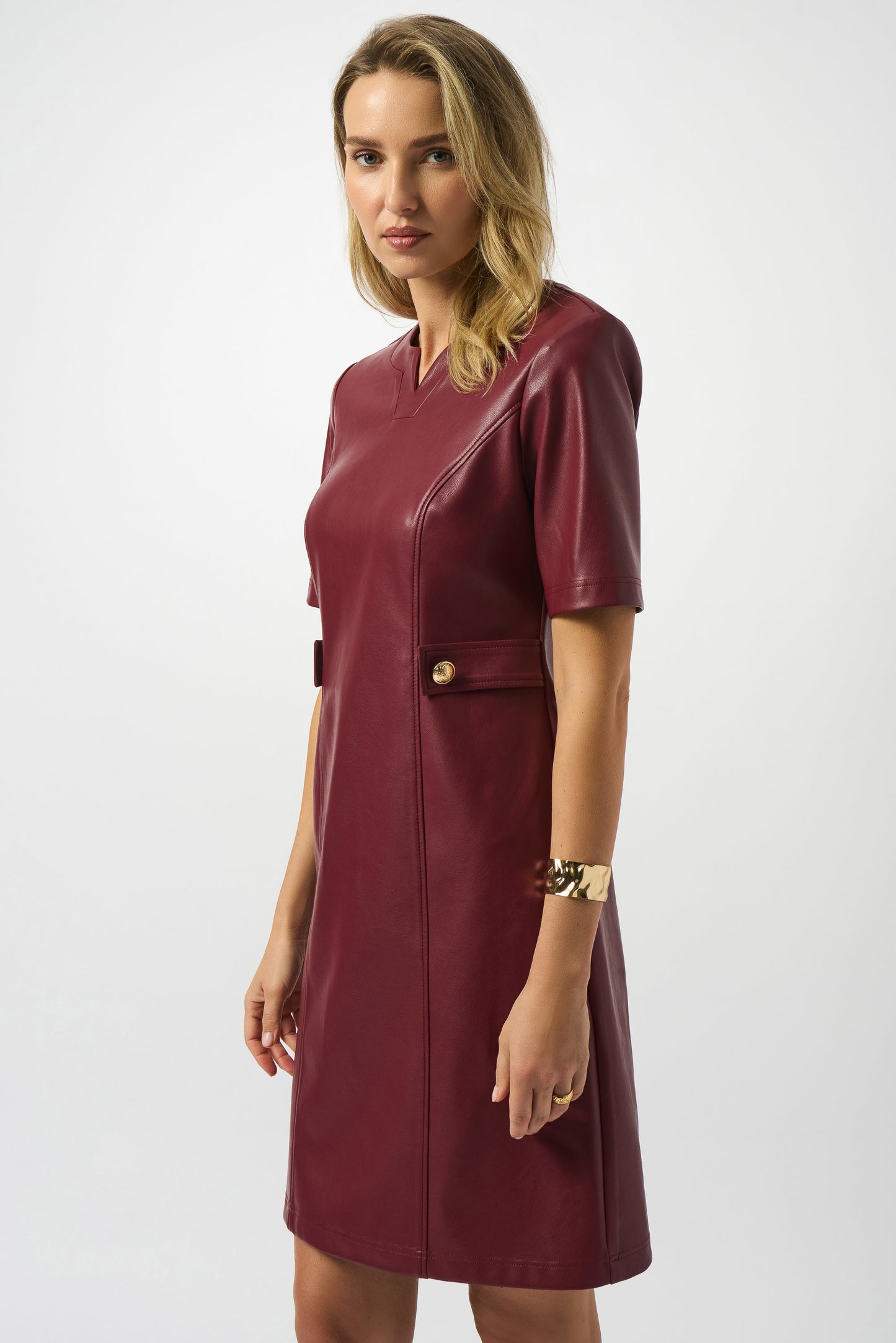 Joseph Ribkoff Leatherette A-Line Dress Merlot 253243