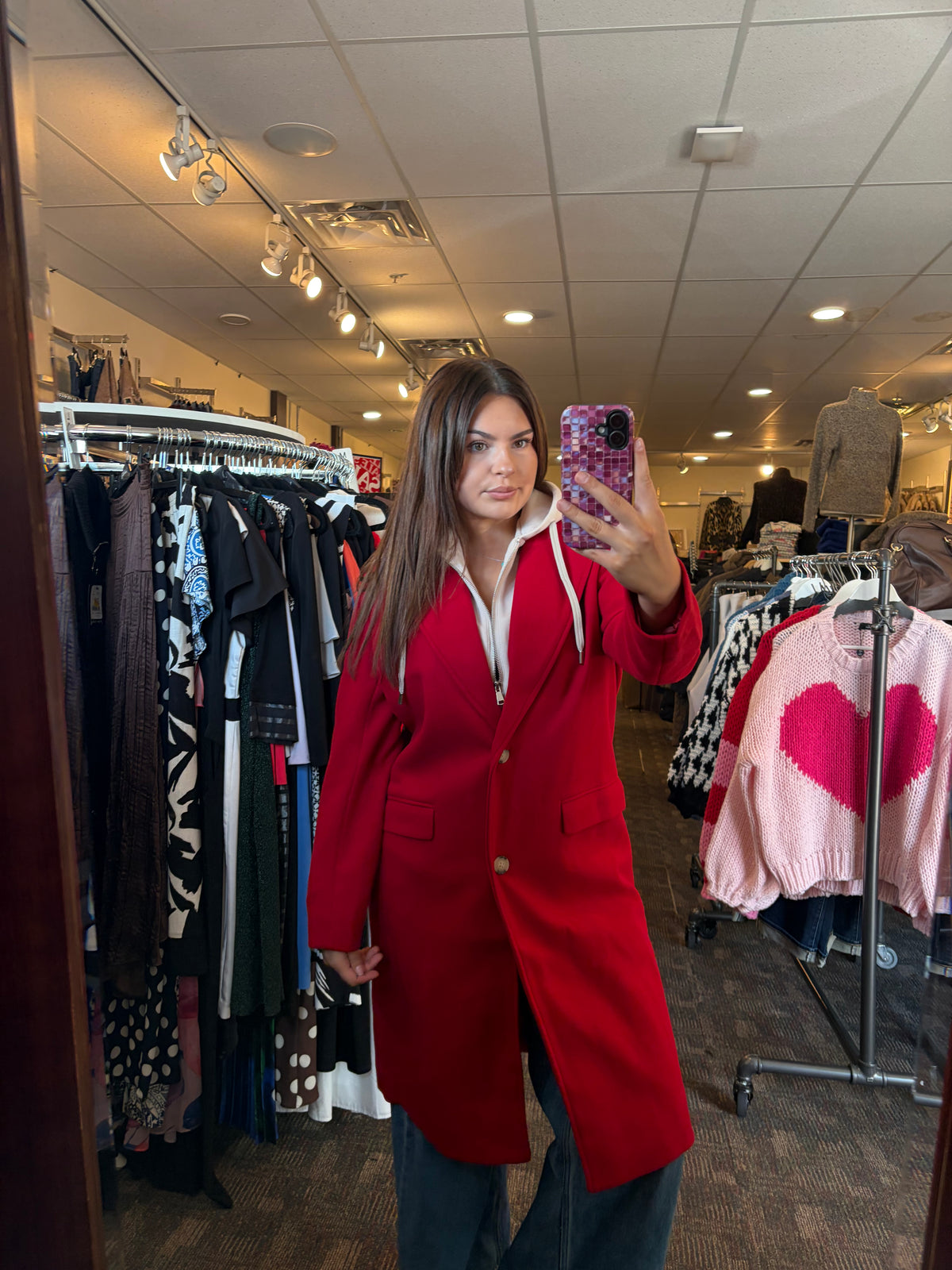 Tribal Soft Knit Removable Hood Coat Rouge