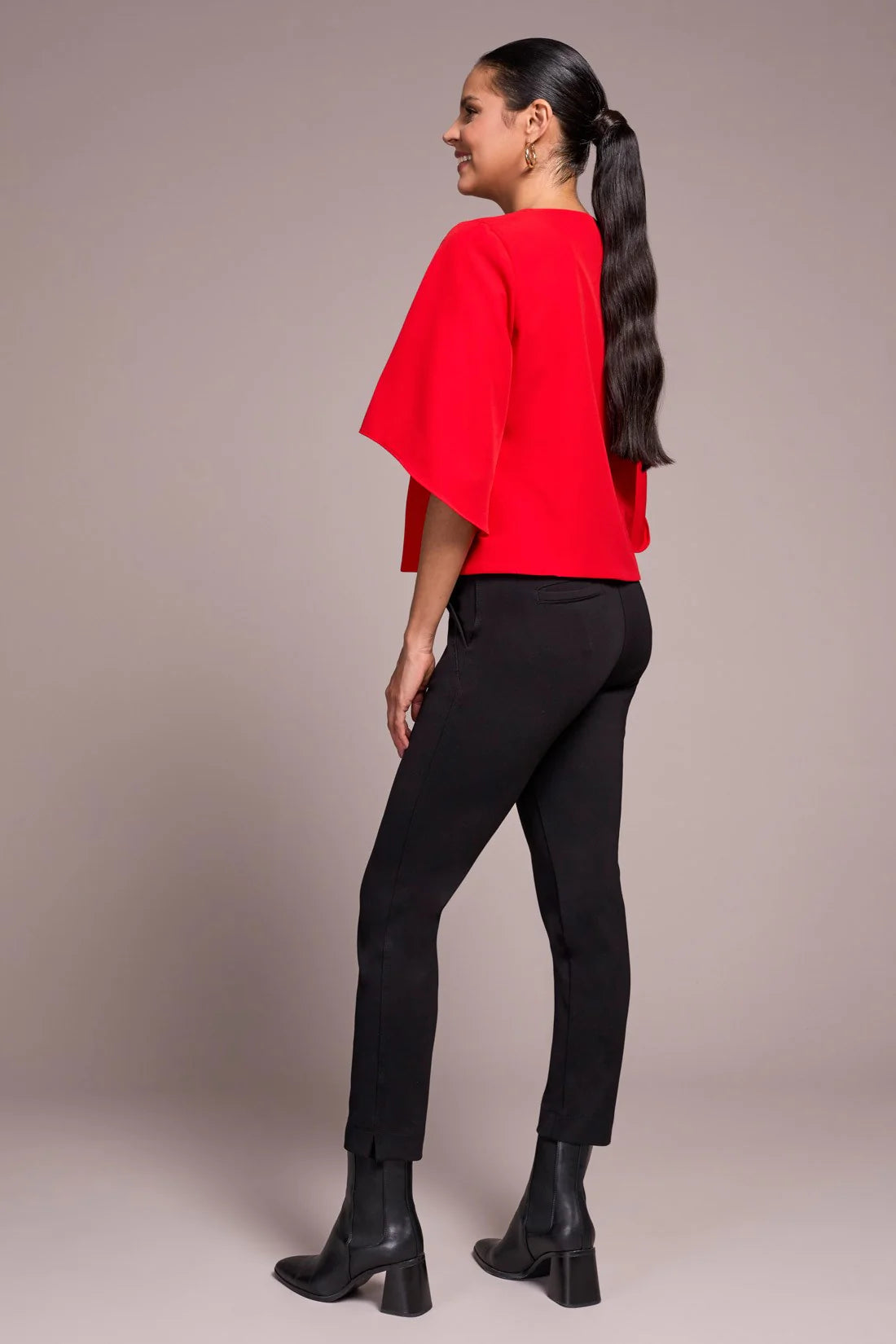 Tribal Crepe Flutter Sleeve Blouse Carmine