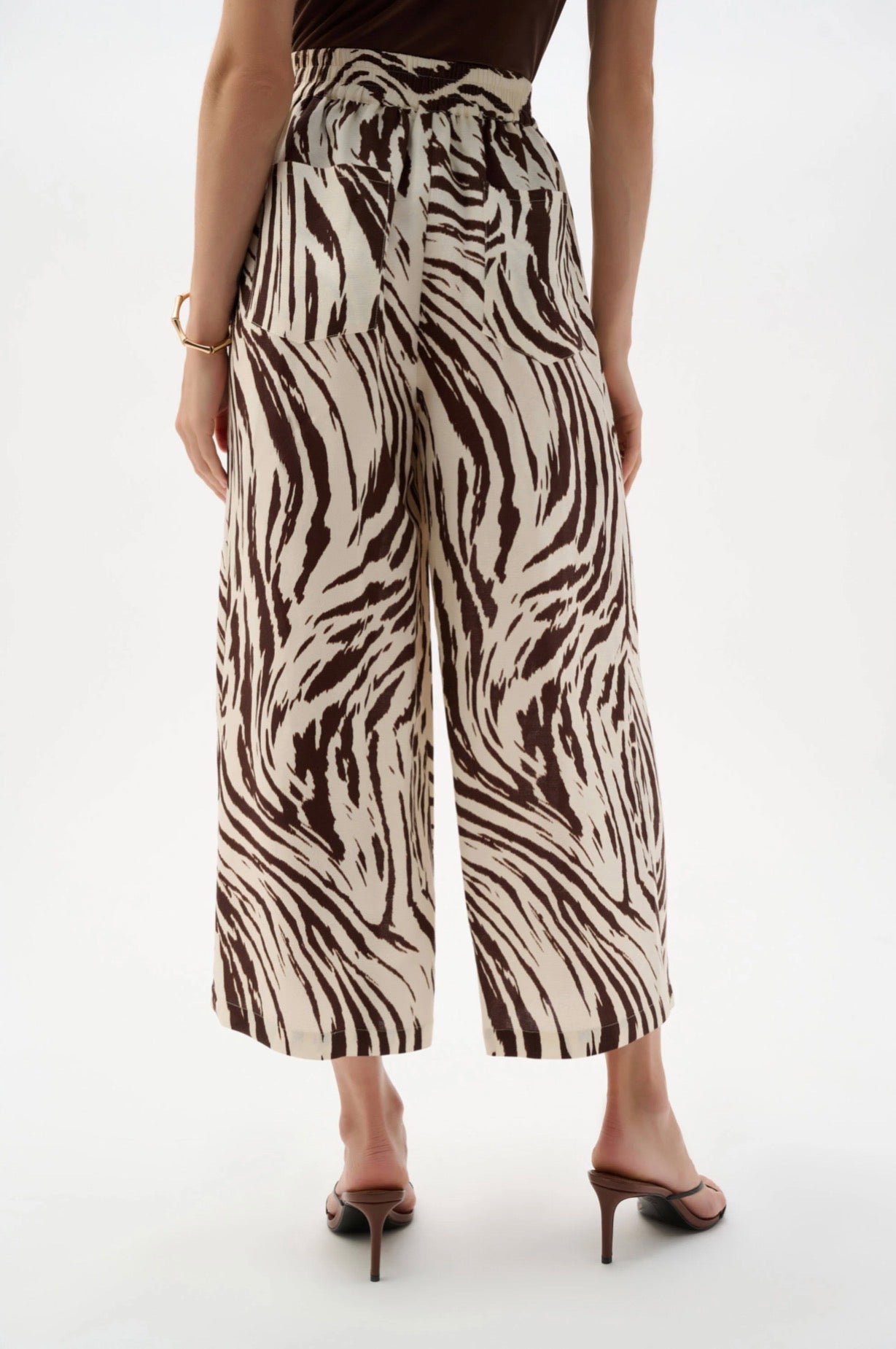 Joseph Ribkoff Linen Blend Animal Print Culotte Pants With Pleats 262946