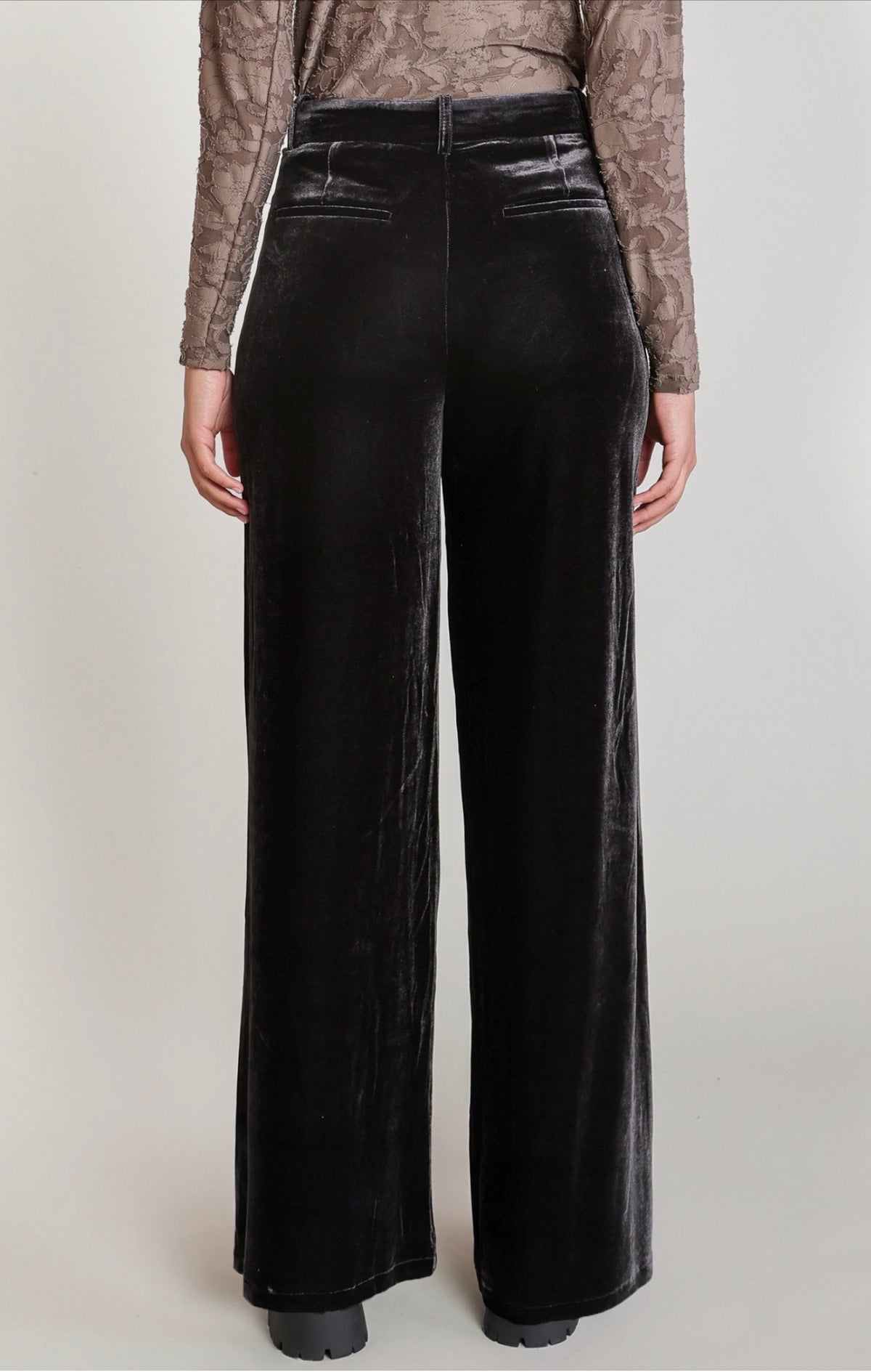 Dex Velvet Wide Leg Pants Black