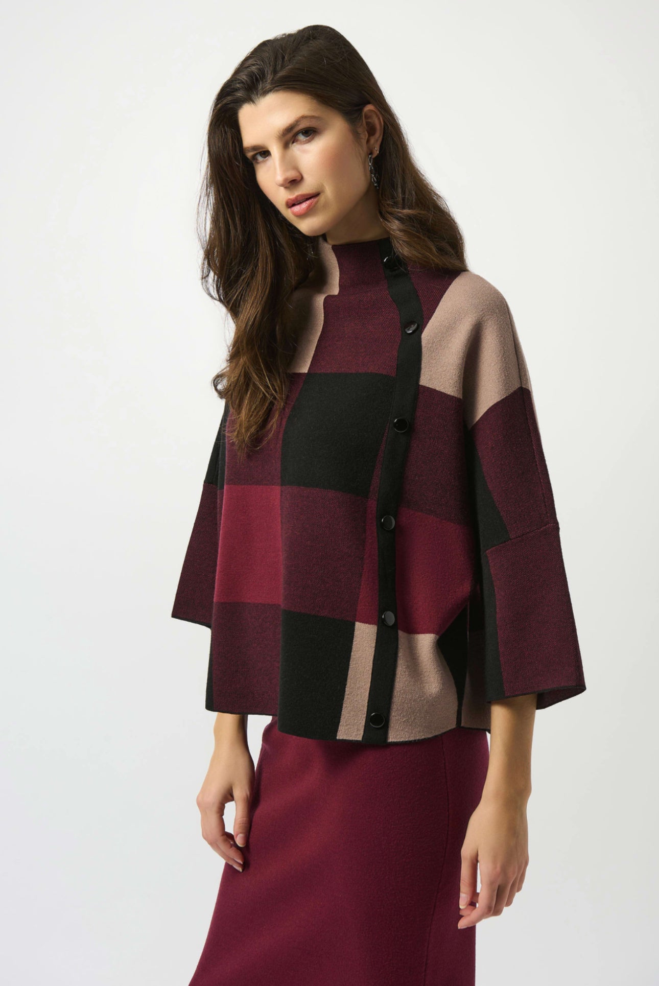Joseph Ribkoff Plaid Jacquard Sweater Knit Top 243948F25