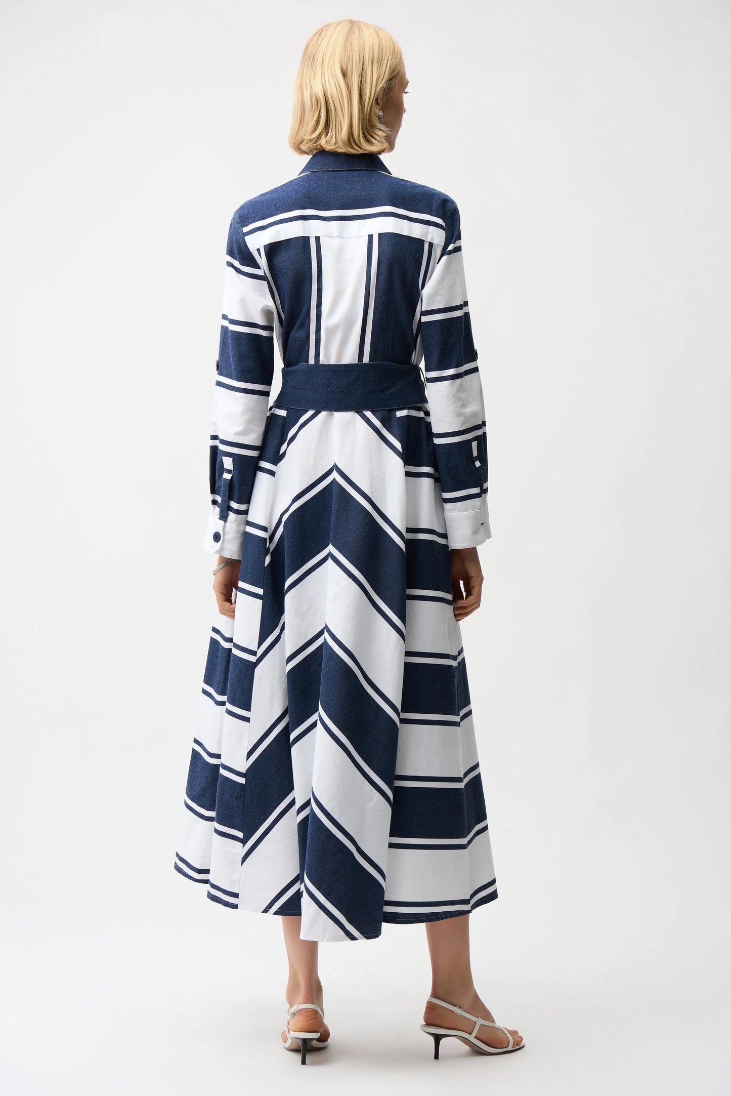 Joseph Ribkoff Cotton Stripe Print Fit and Flare Shirt Dress with Reversible Sash 261936