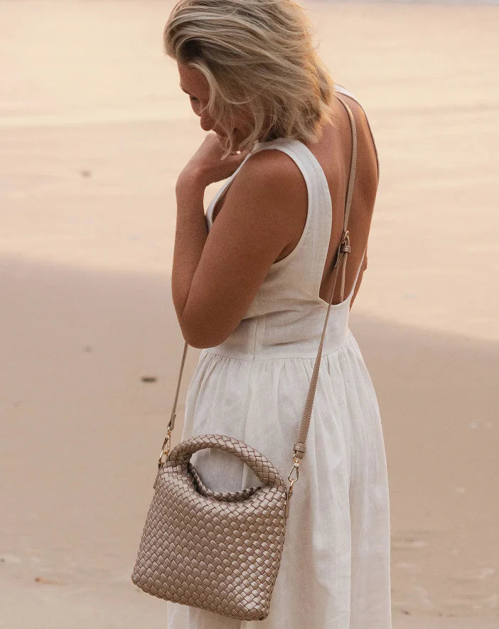 Louenhide Gabby Mini Woven Crossbody Bag Pink Champagne