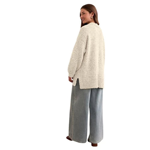 Tribal Blue Thread Oversized Cardigan Cream