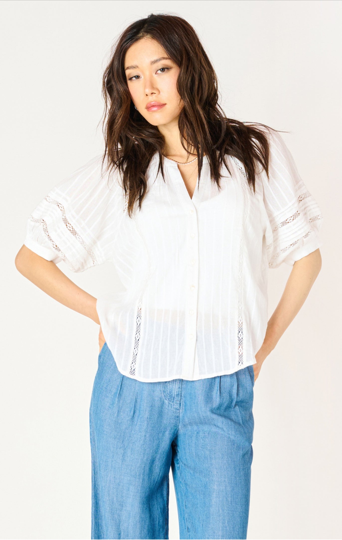 Dex Elbow Sleeve Lace Detail Blouse
