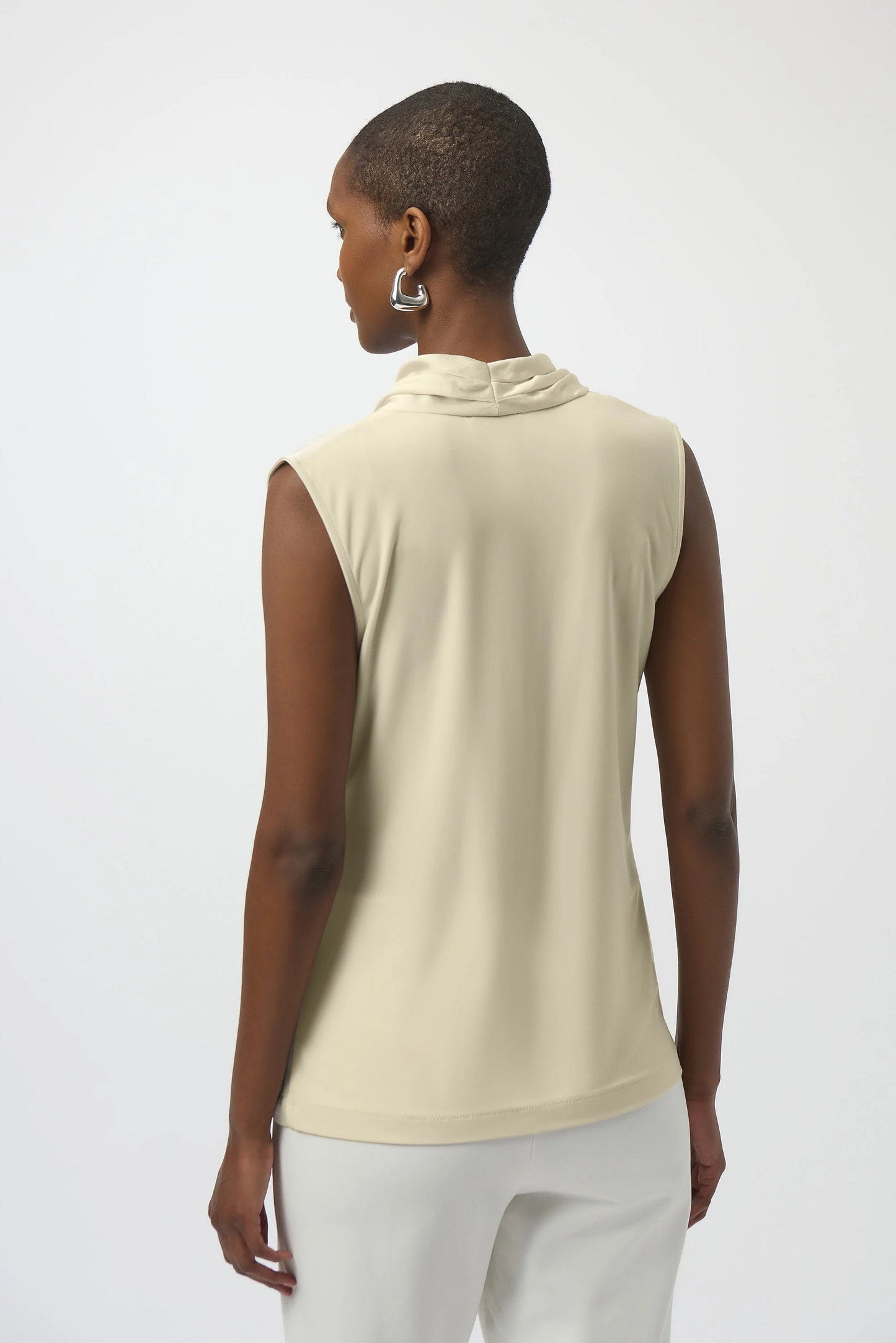 Joseph Ribkoff Recycled Satin & Silky Knit Sleeveless Wrap Top Birch 254215