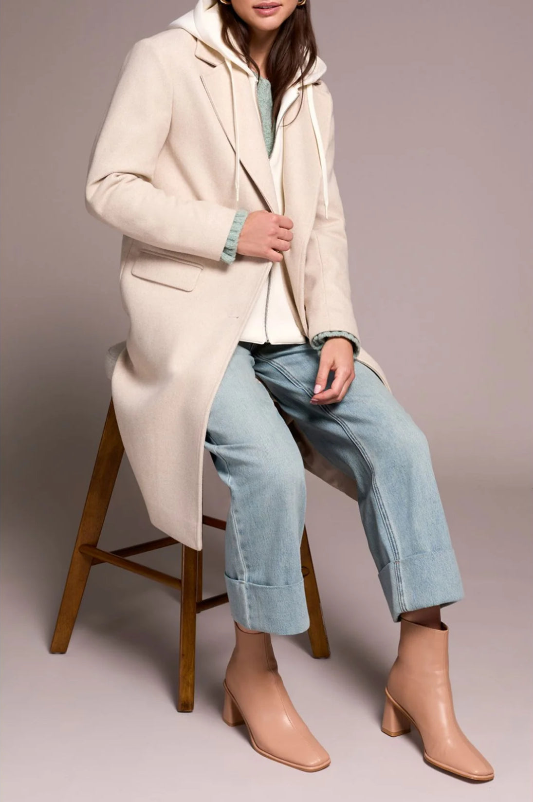 Tribal Fooler Hood Trench Coat Oatmeal