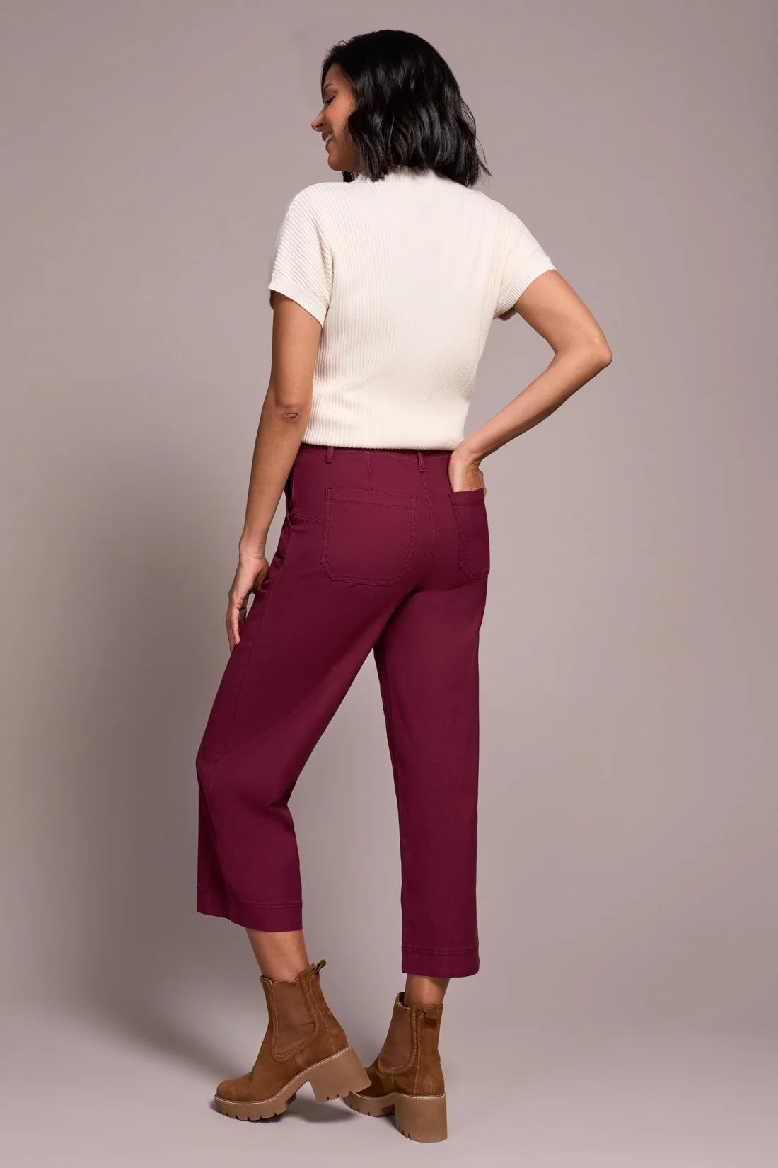 Tribal Sophia Curvy Crop Wide Leg Jeans Passion Plum