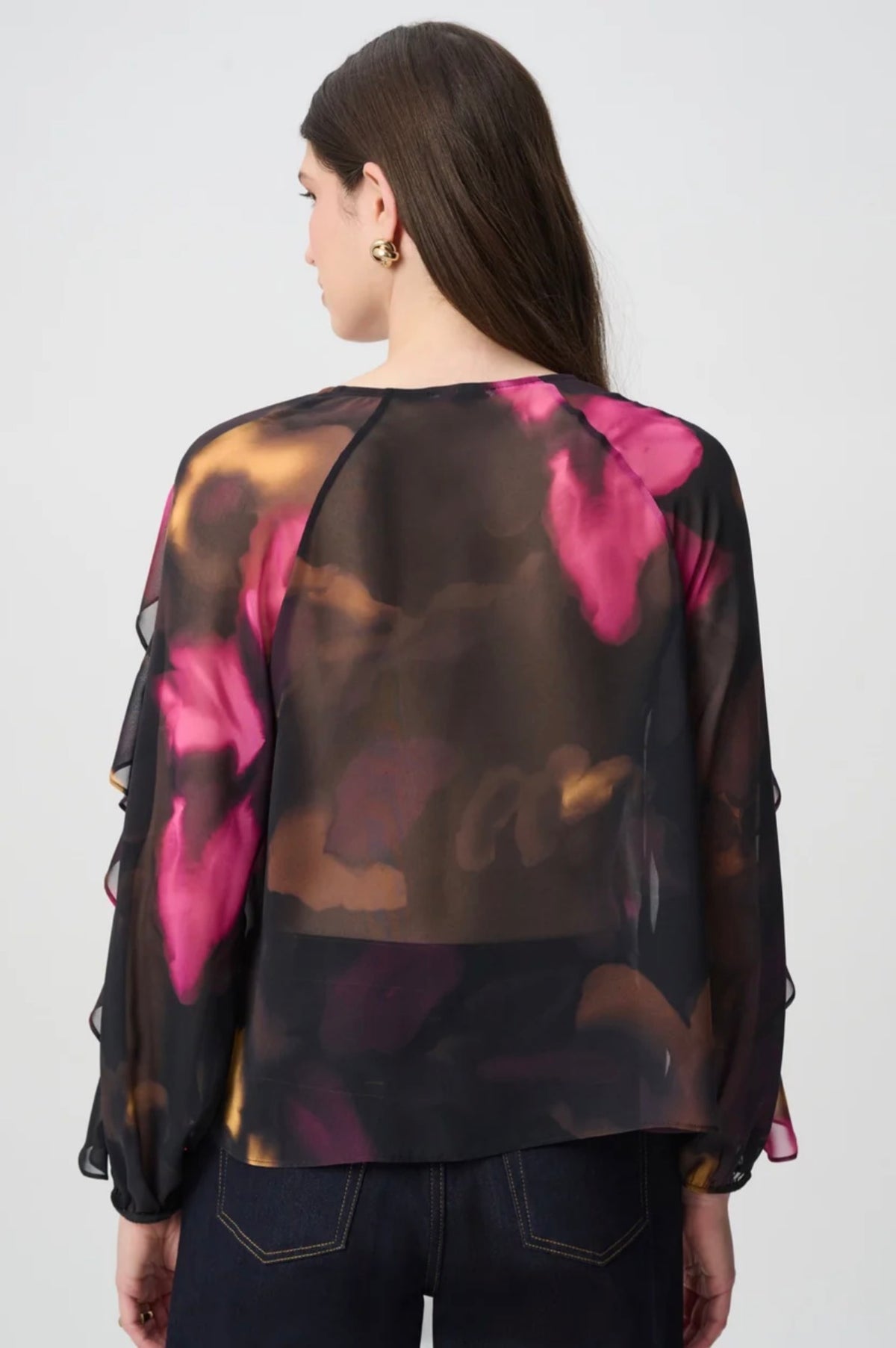 Joseph Ribkoff Edit 57 Floral Chiffon V-Neck Ruffle Top