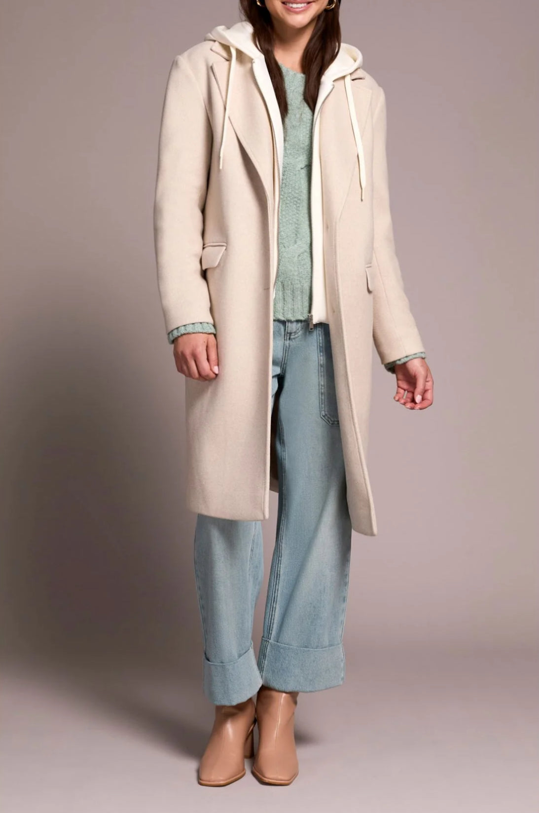 Tribal Fooler Hood Trench Coat Oatmeal