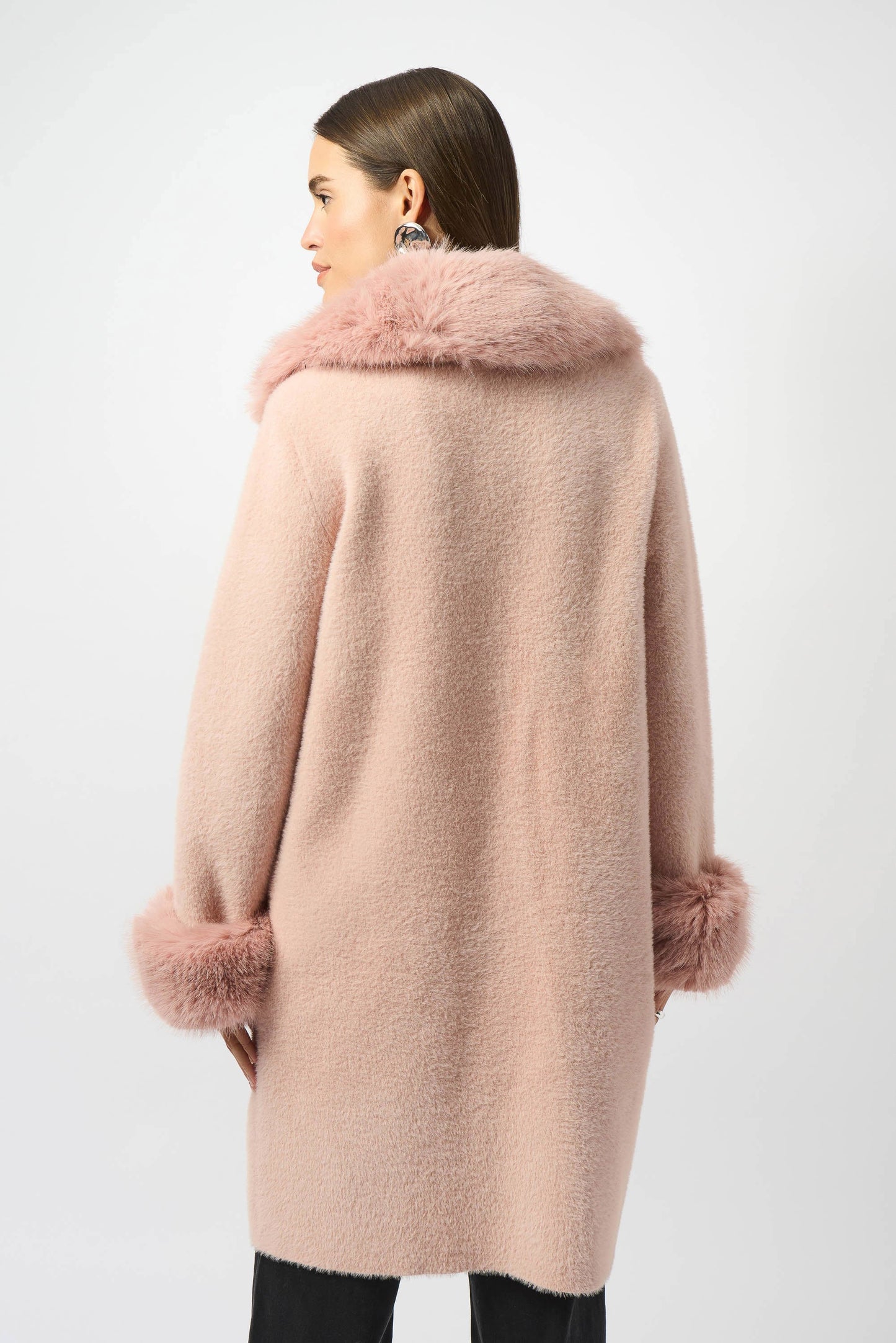 Feather Yarn and Faux Fur Sweater Coat
243923F25