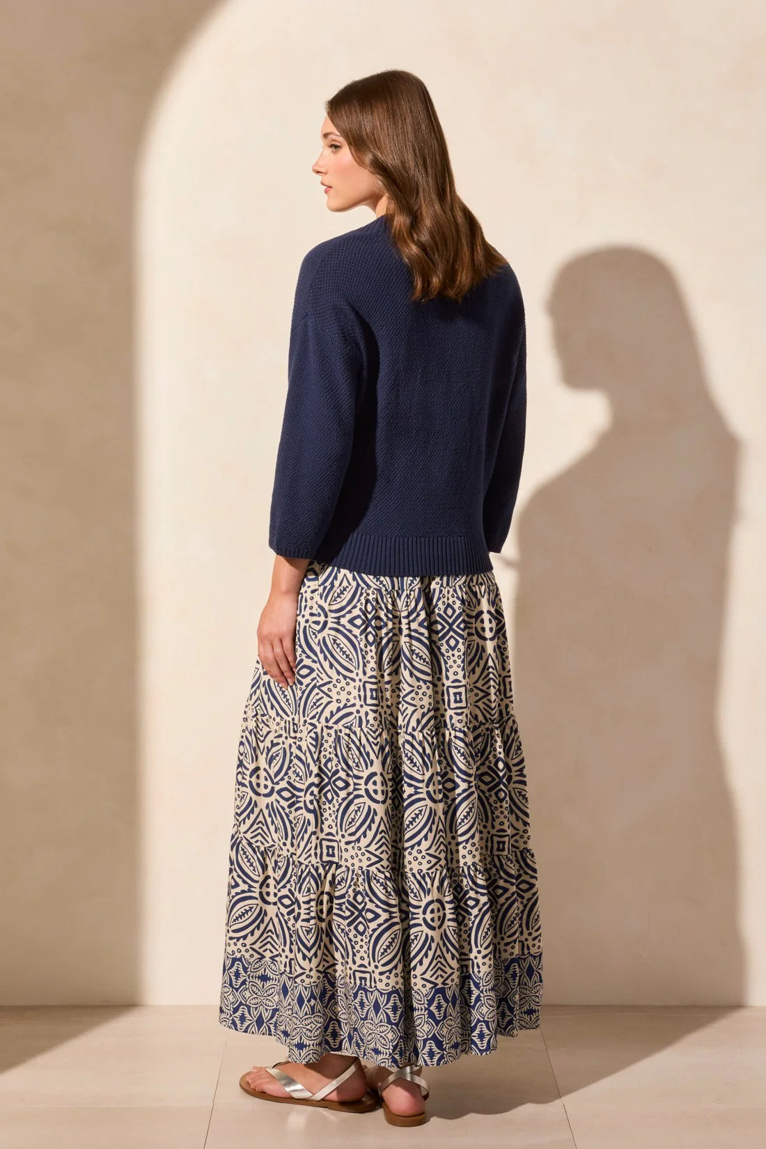 Tribal Curved Hem Cocoon Cardigan Jet Blue
