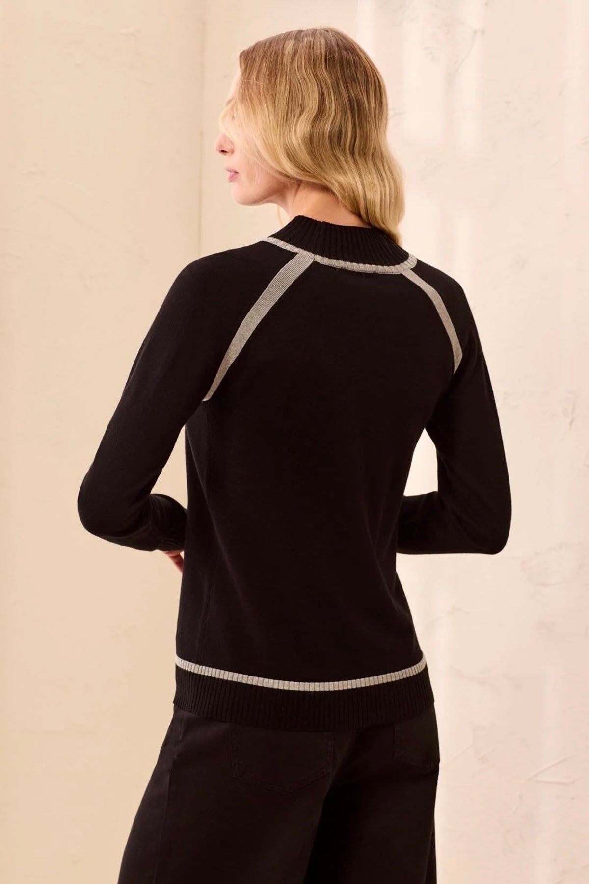 Tribal Ribbed Hem Mock Neck Sweater