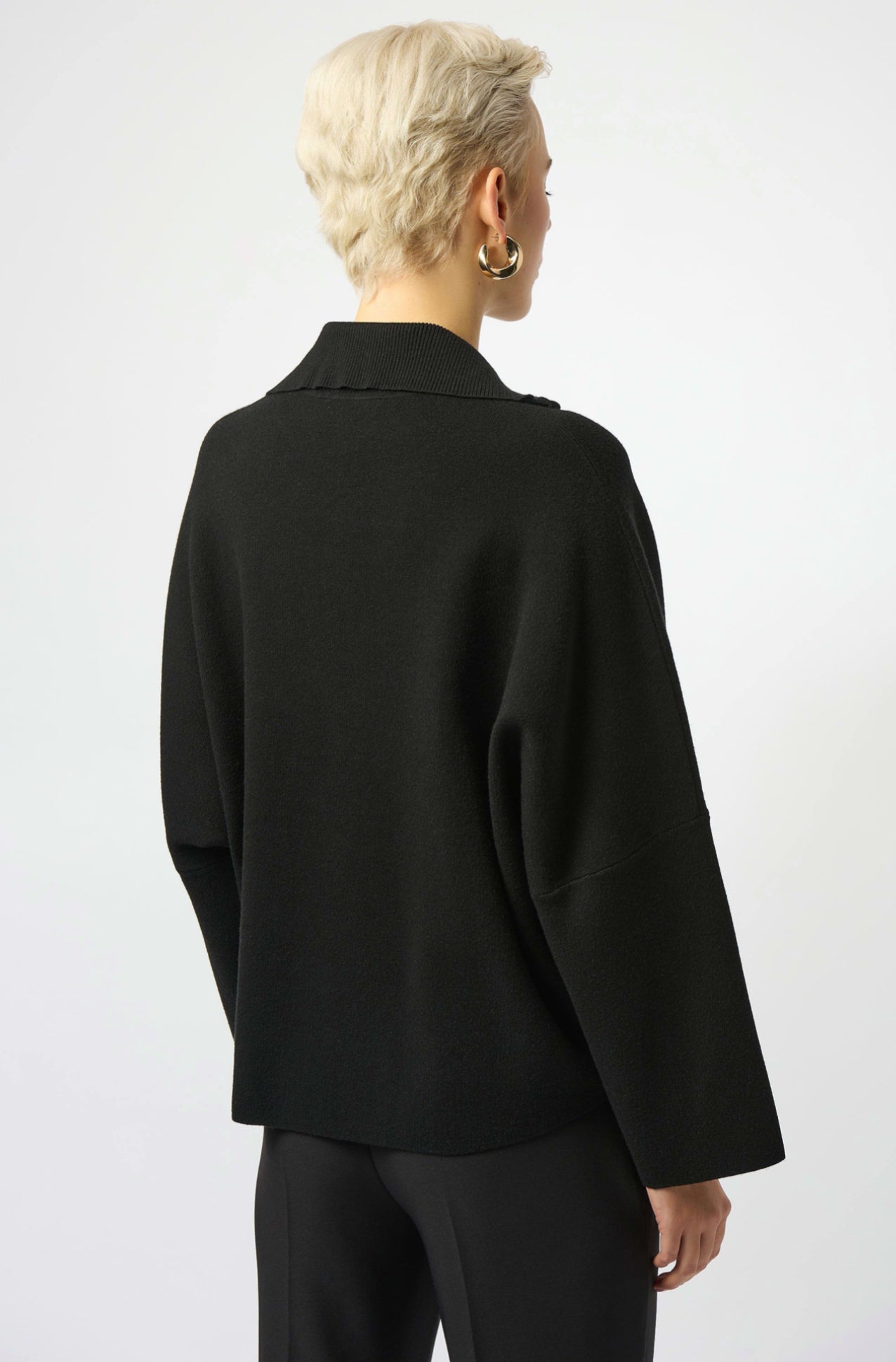Joseph Ribkoff Sweater Knit Boxy Pullover With Zipped Collar Black 253963