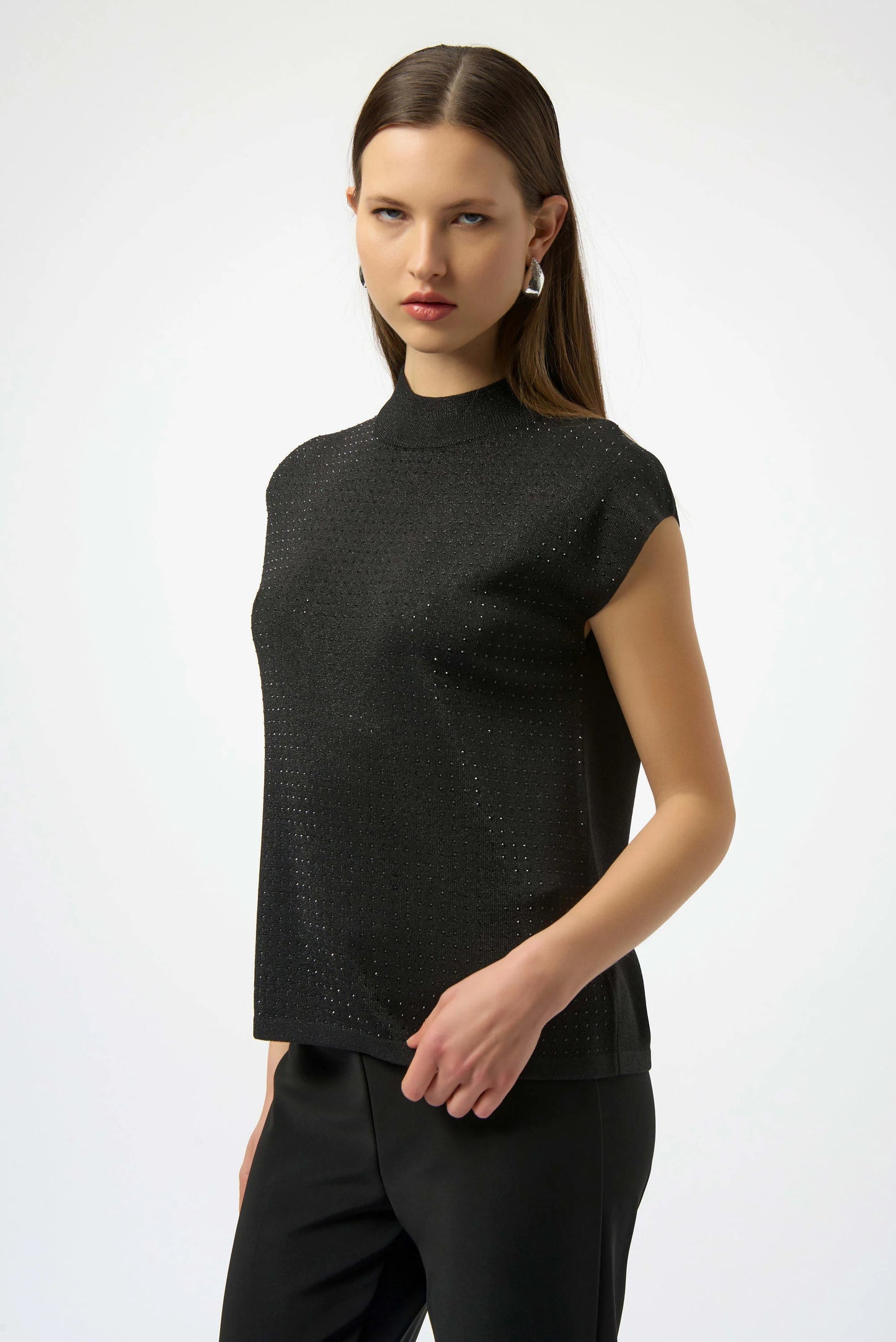 Joseph Ribkoff Sweater Knit Sleeveless Pullover with Iron-On Detail Black 254935