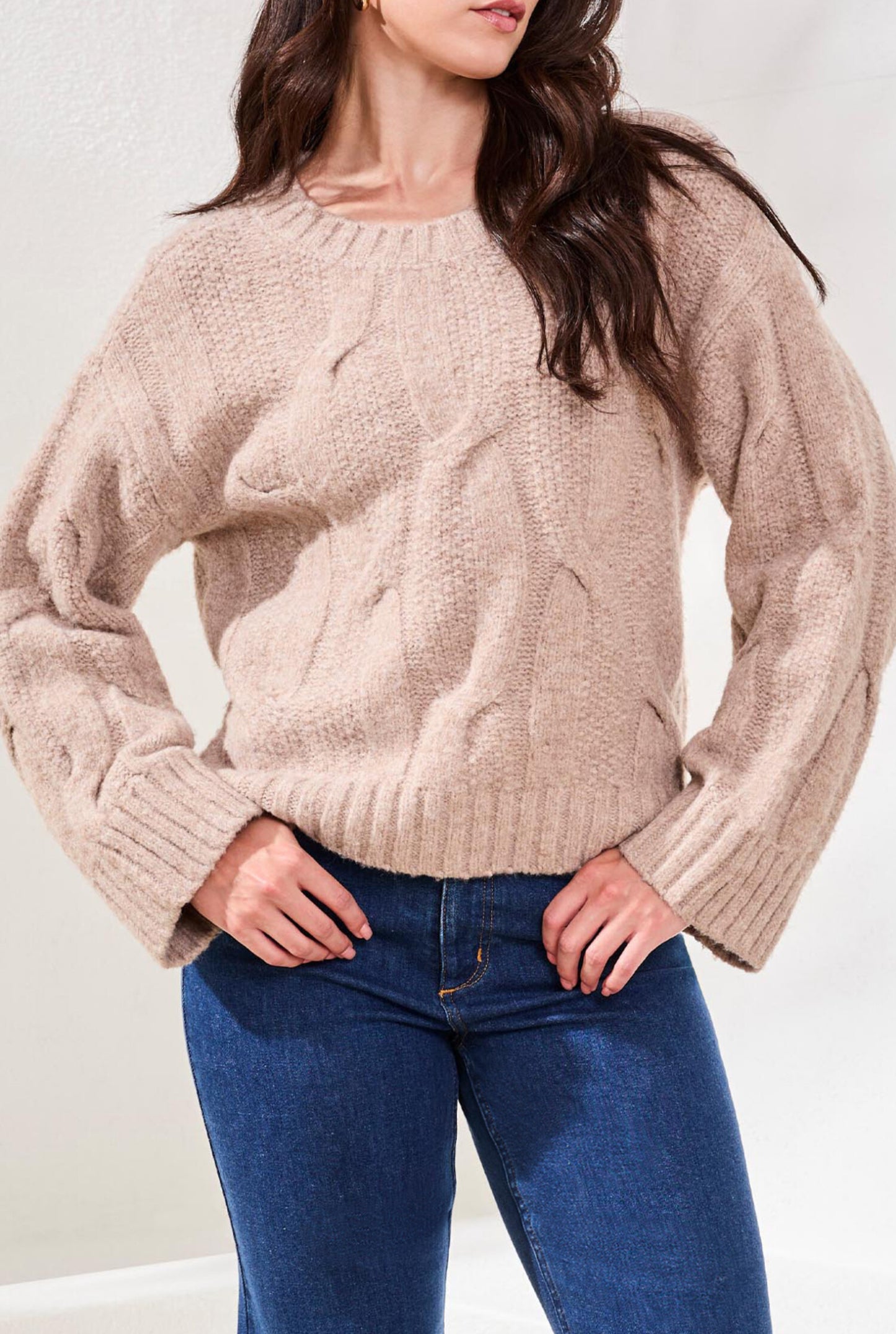 Tribal Cable Knit Sweater Almond Latte