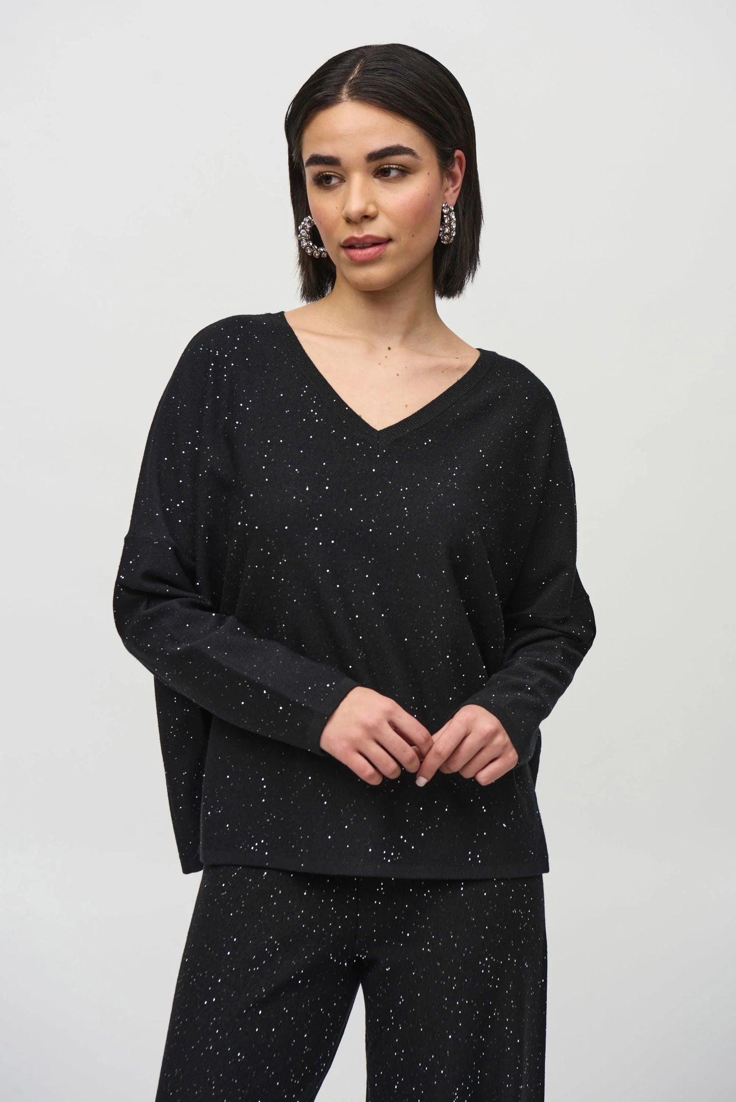 Joseph Ribkoff Sequined Sweater Knit Boxy Top Black244921F25