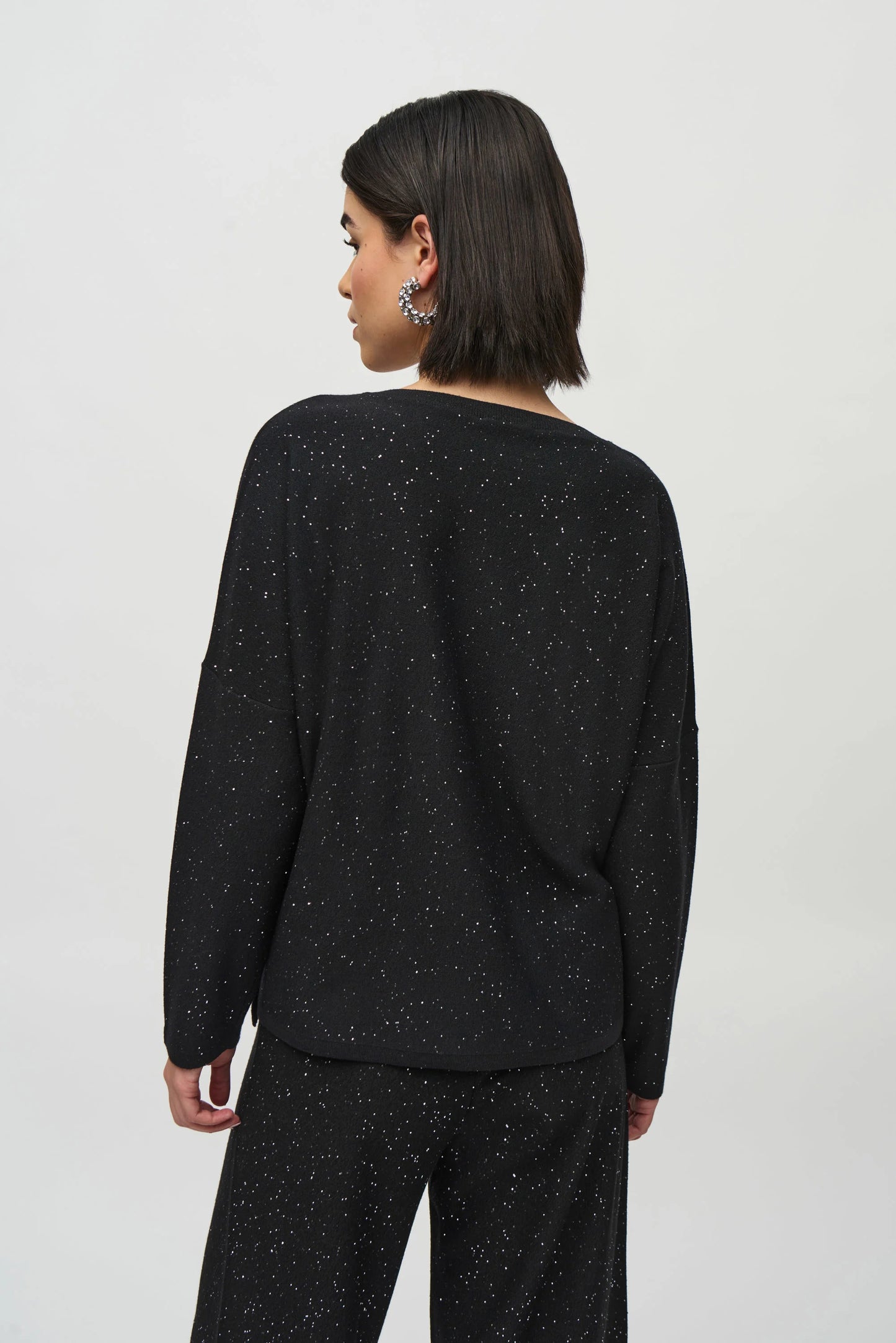 Joseph Ribkoff Sequined Sweater Knit Boxy Top Black244921F25