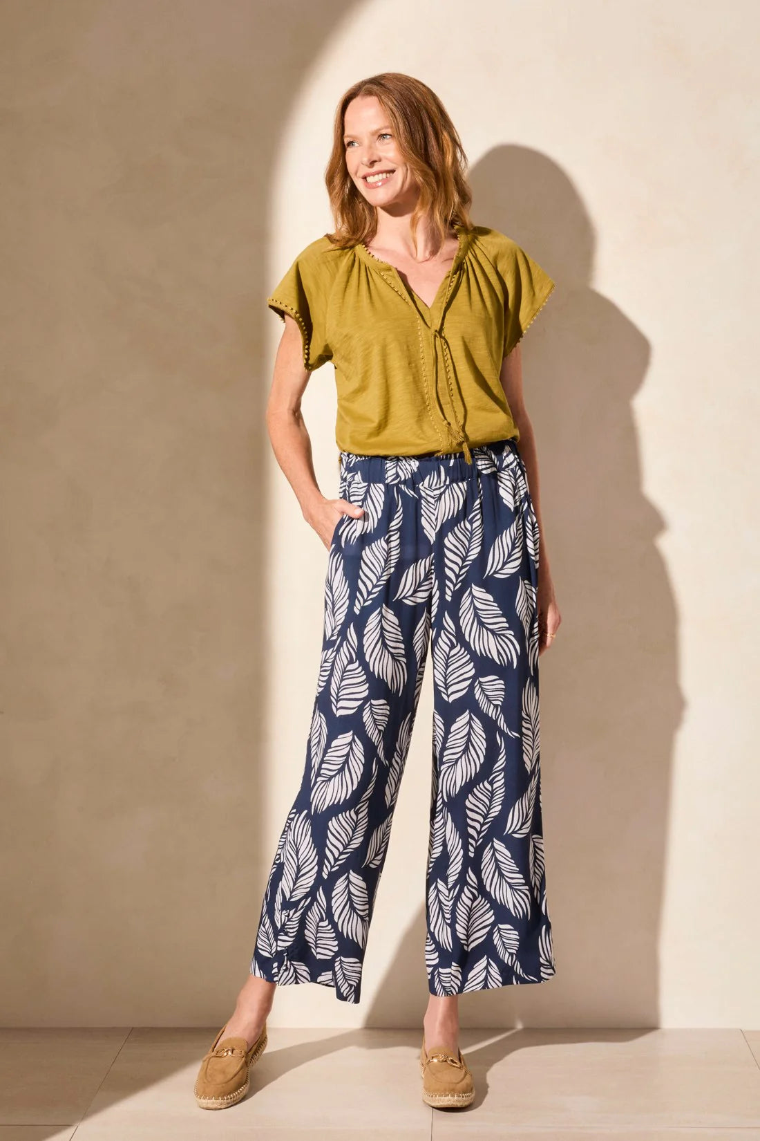 Tribal Pull On Wide Leg Ankle Pants Indigo