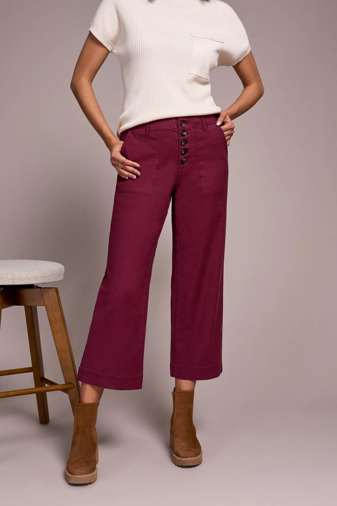 Tribal Sophia Curvy Crop Wide Leg Jeans Passion Plum